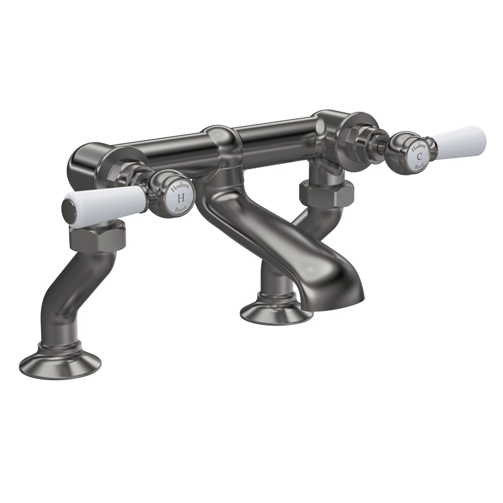 Hudson Reed White Topaz With Lever Deck Mounted Bath Filler - Brushed Pewter - BC703HL
