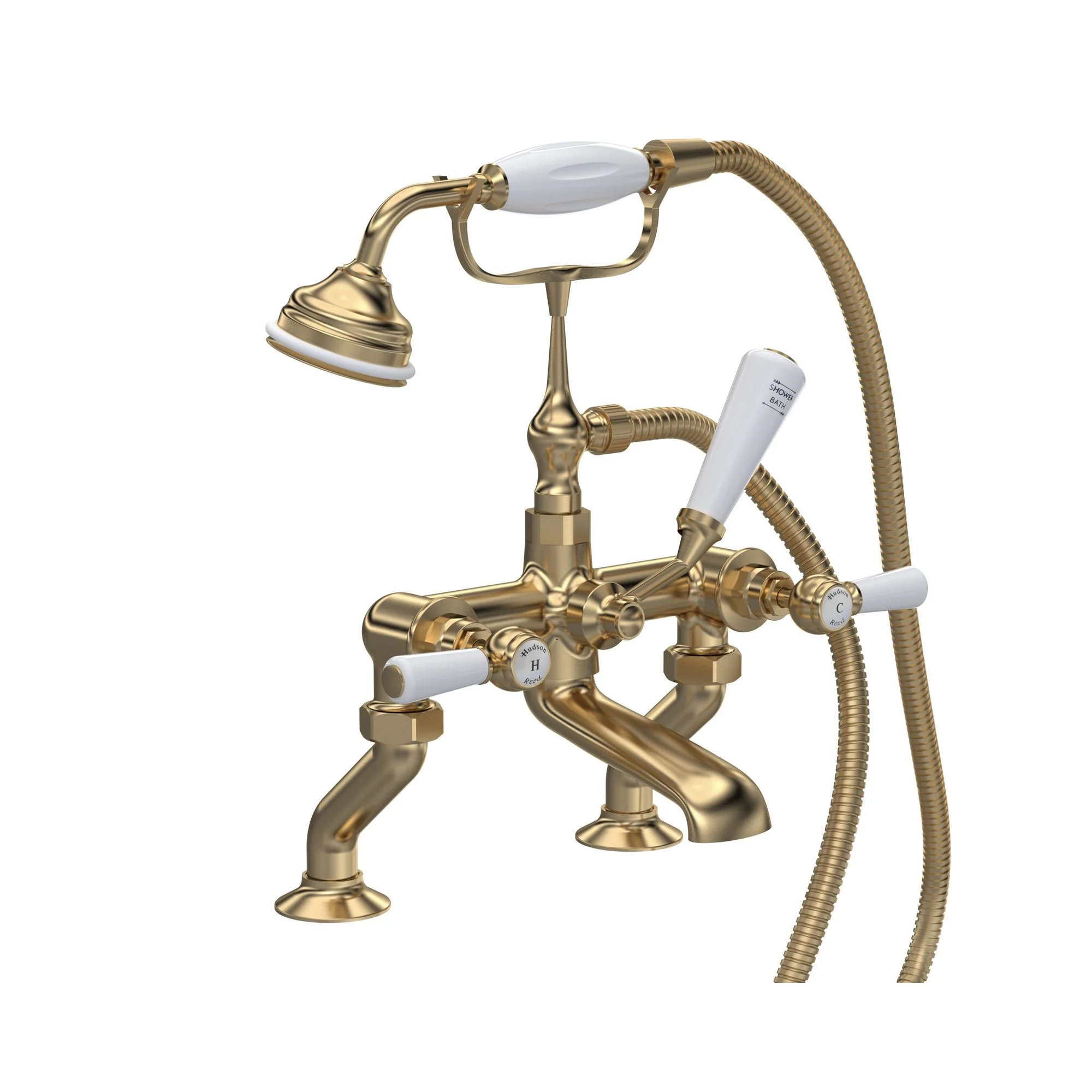 Hudson Reed White Topaz With Lever Deck Mounted Bath Shower Mixer - Brushed Brass