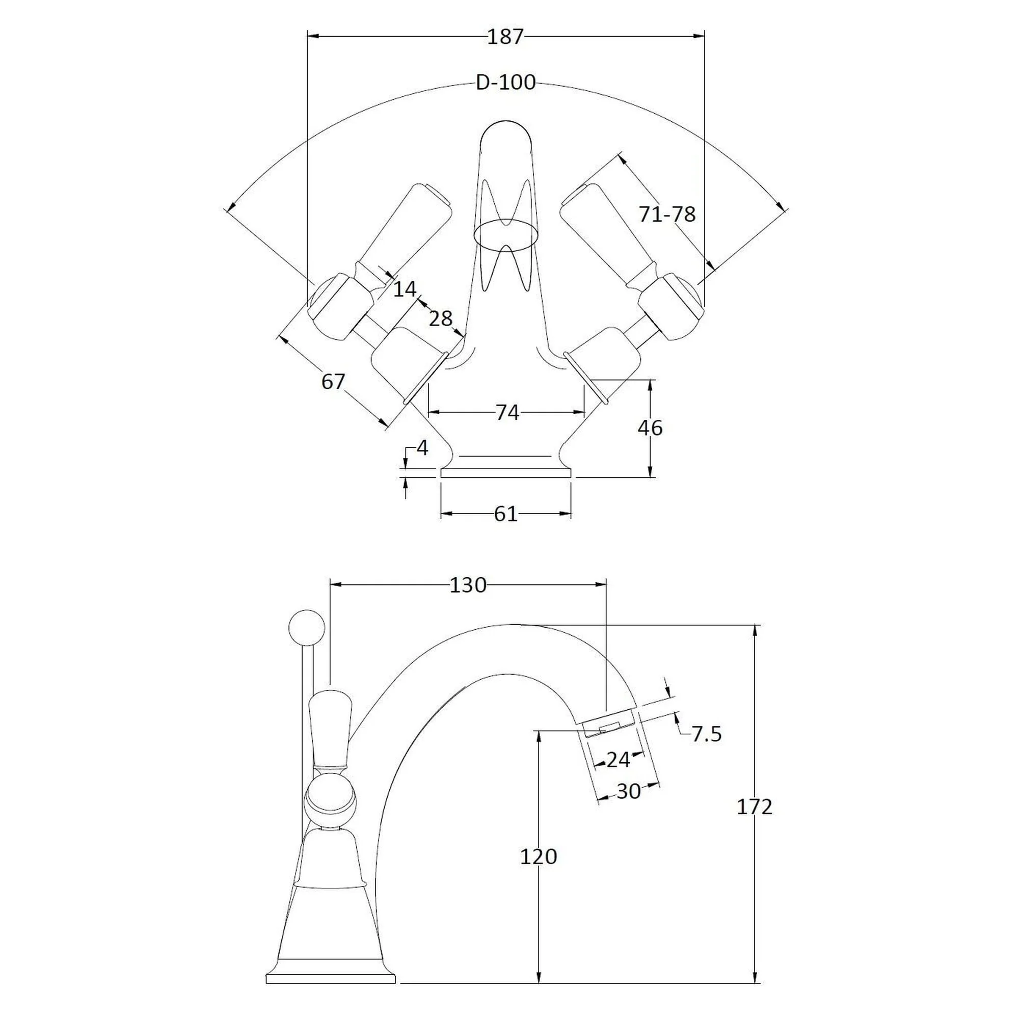 Hudson Reed White Topaz With Lever Mono Basin Mixer - Brushed Pewter - BC705DL - Image 2
