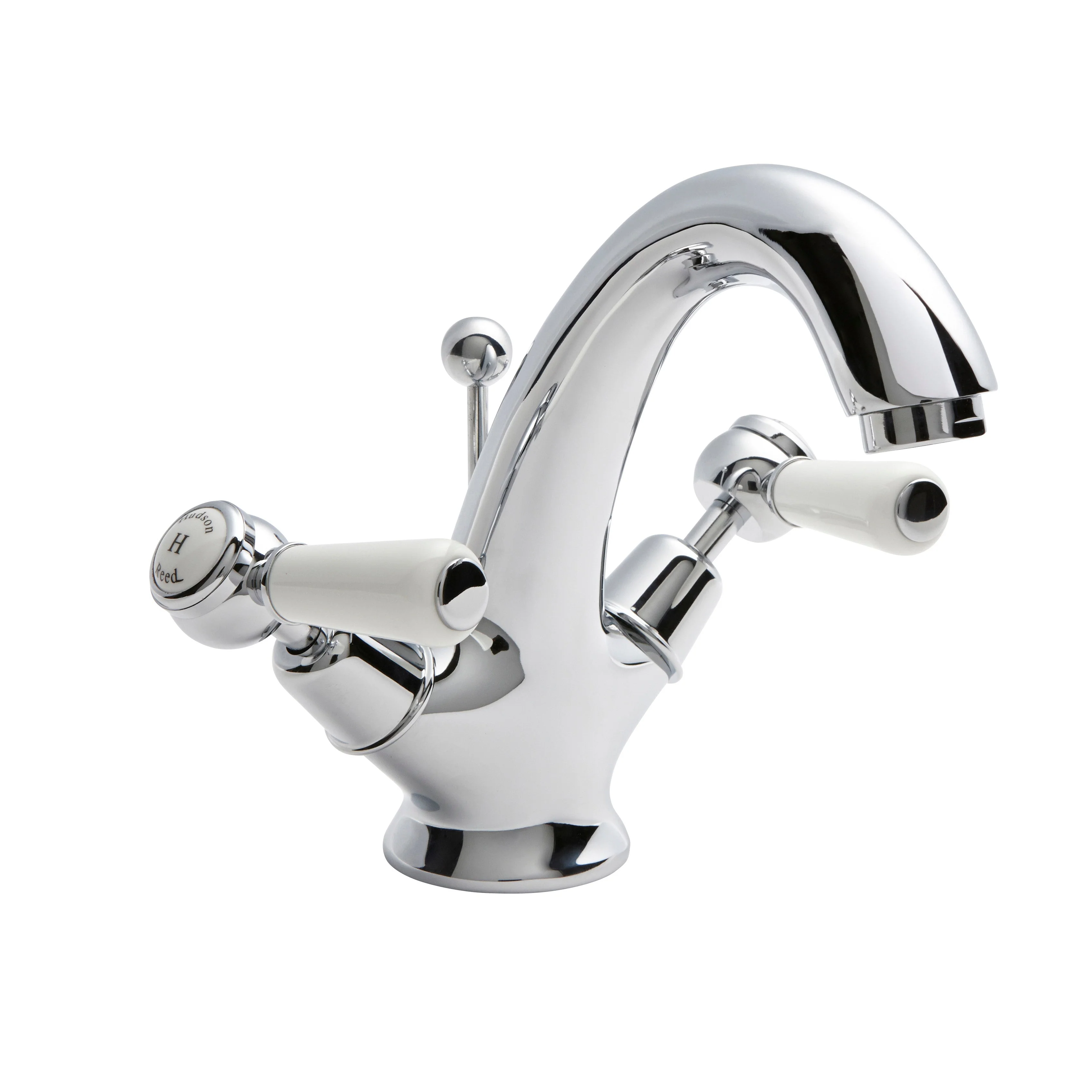 Hudson Reed White Topaz With Lever Mono Basin Mixer - Chrome / White - BC305DL - Image 2