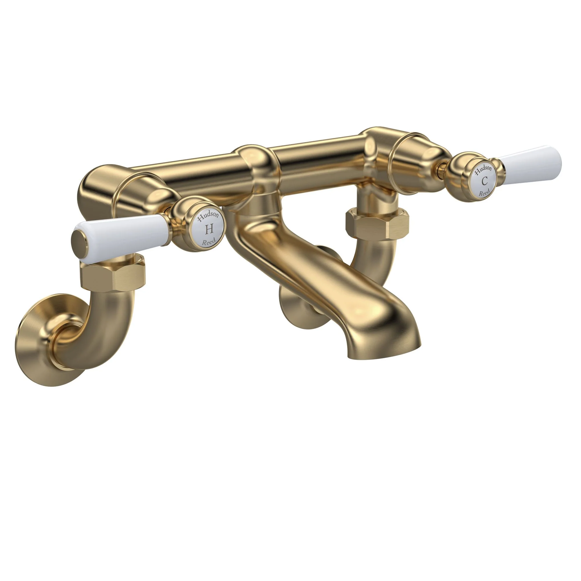 Hudson Reed White Topaz With Lever Wall Mounted Bath Filler - Brushed Brass - BC803DLWM