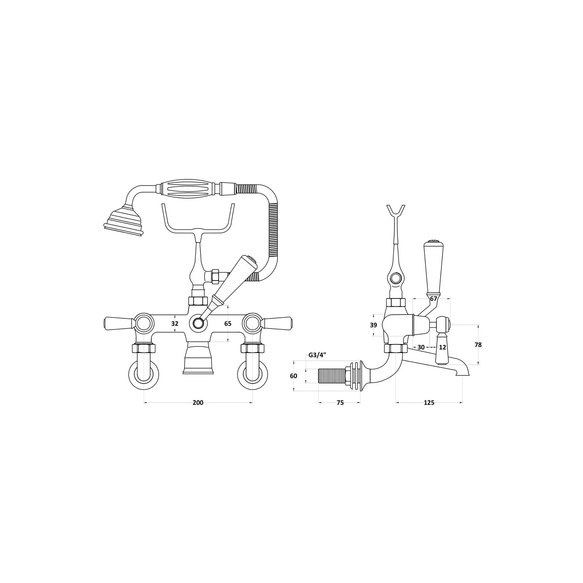 Hudson Reed White Topaz With Lever Wall Mounted Bath Shower Mixer - Brushed Pewter - Dome Collar - Image 2
