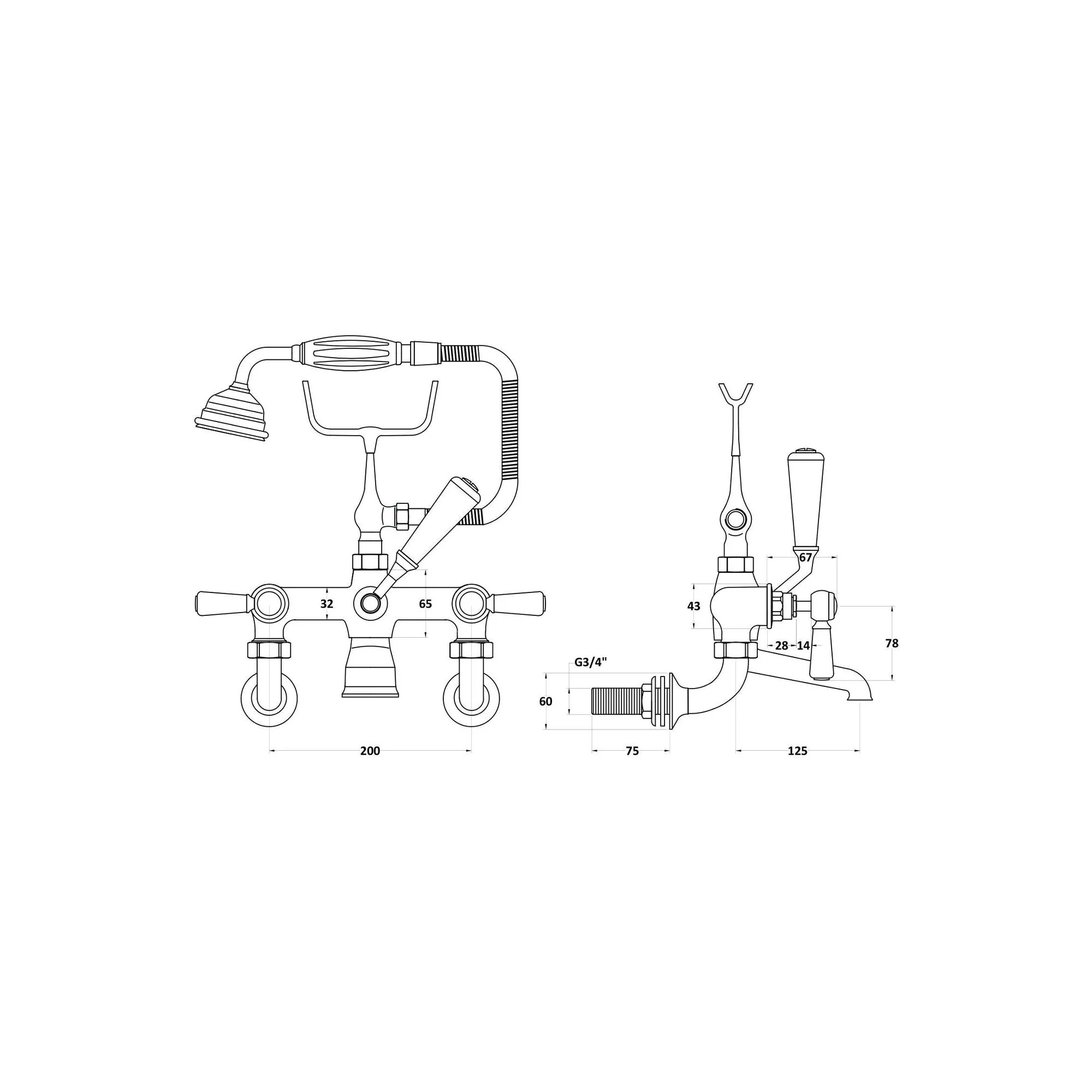 Hudson Reed White Topaz With Lever Wall Mounted Bath Shower Mixer - Brushed Pewter - Hexagonal Collar - Image 2