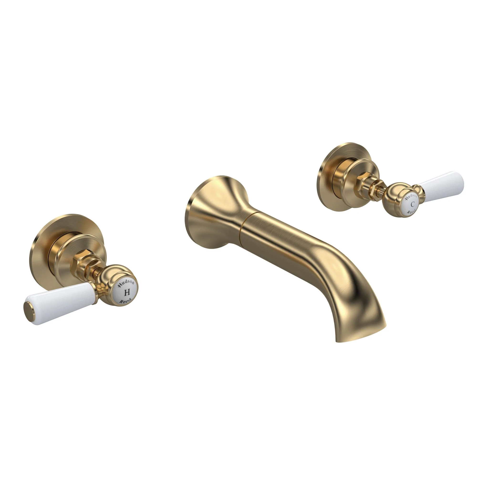 Hudson Reed White Topaz With Lever Wall Mounted Bath Spout & Stop Taps - Brushed Brass - BC809HL