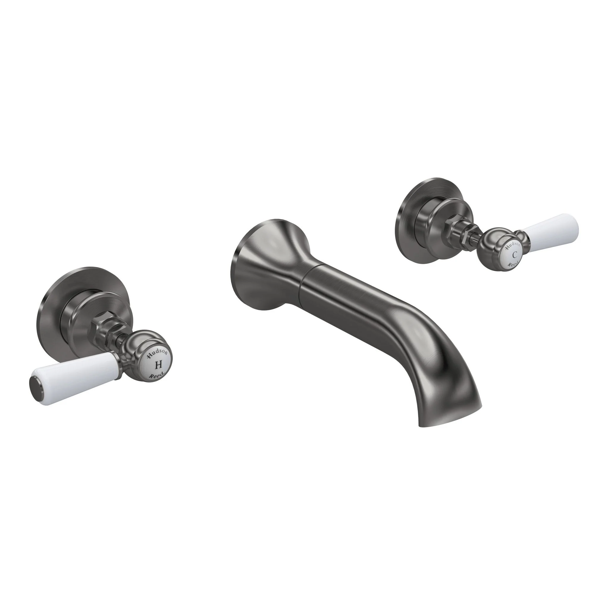 Hudson Reed White Topaz With Lever Wall Mounted Bath Spout & Stop Taps - Brushed Pewter - BC709HL