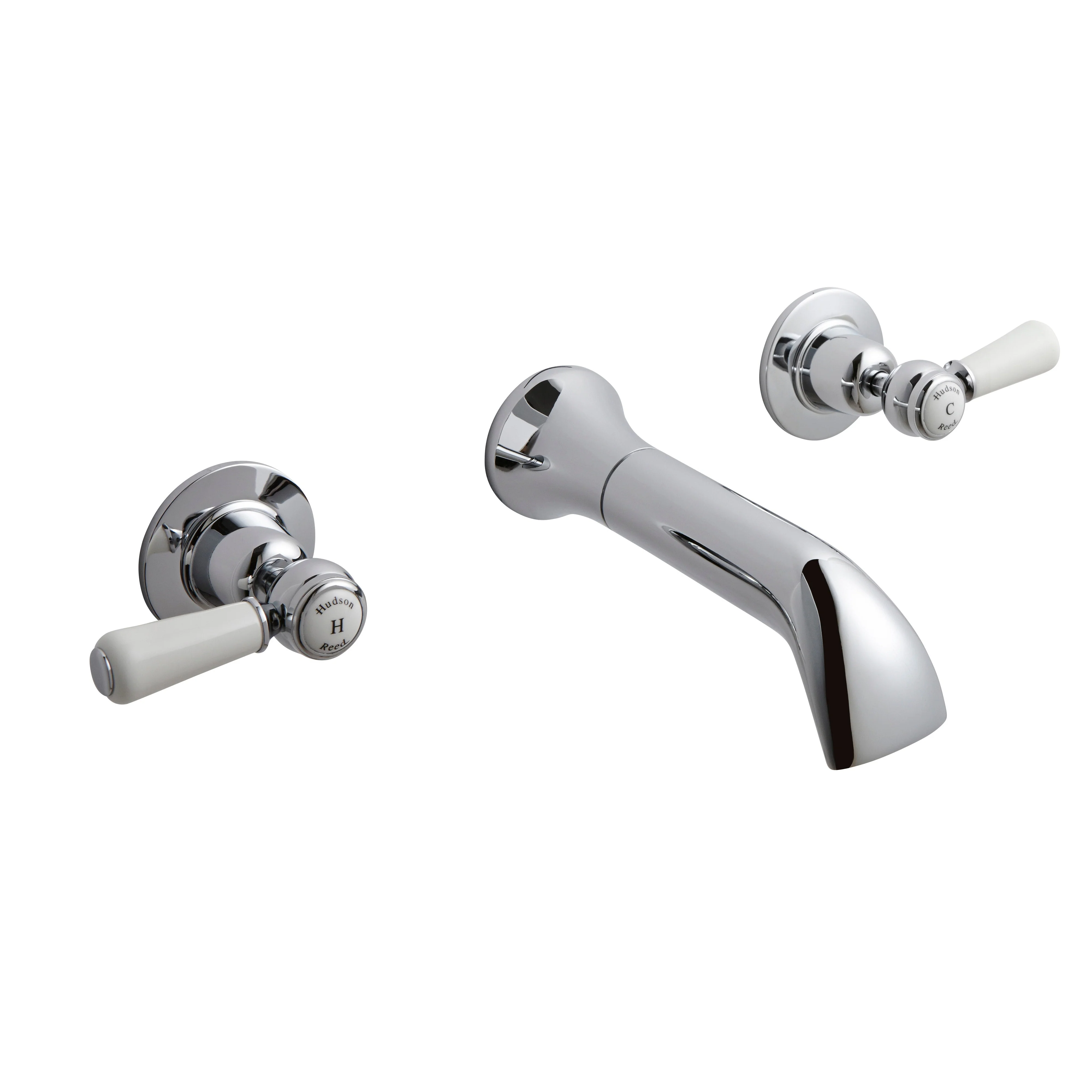 Hudson Reed White Topaz With Lever Wall Mounted Bath Spout & Stop Taps - Chrome / White - BC309DL
