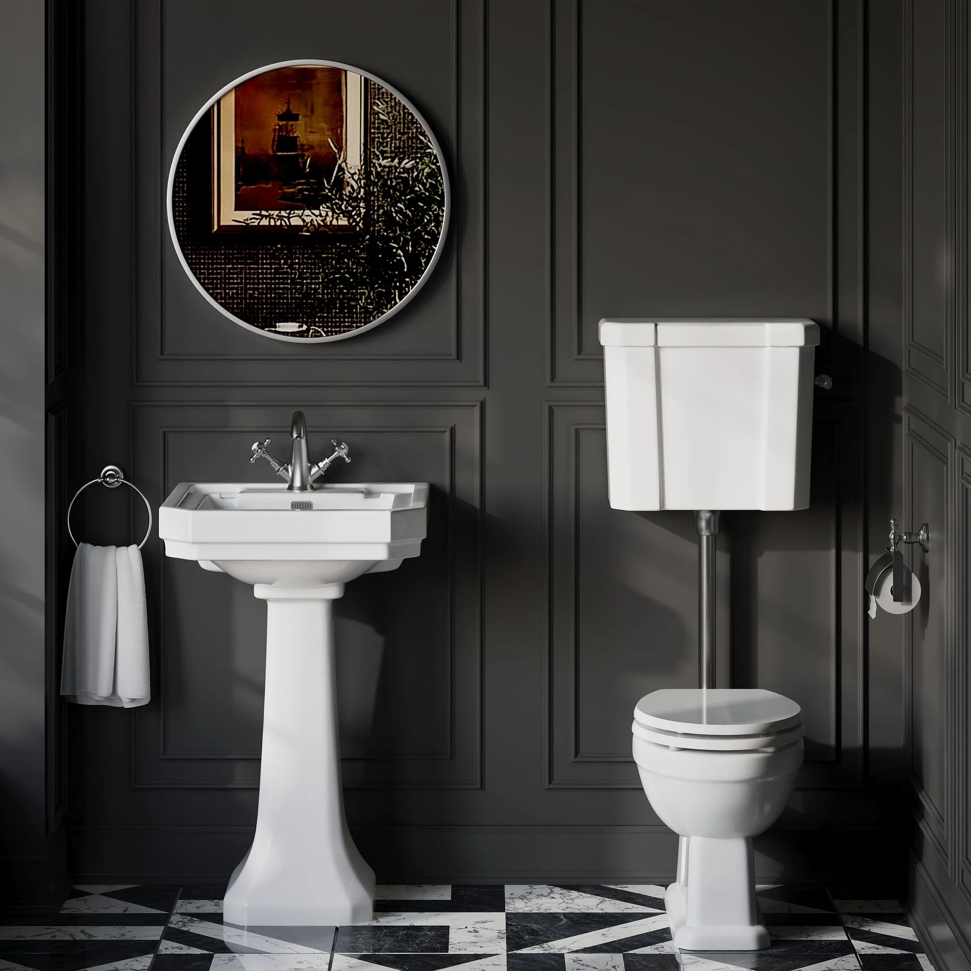Huxton 1-Tap-Hole 640mm Basin with Low Level Toilet - Chrome