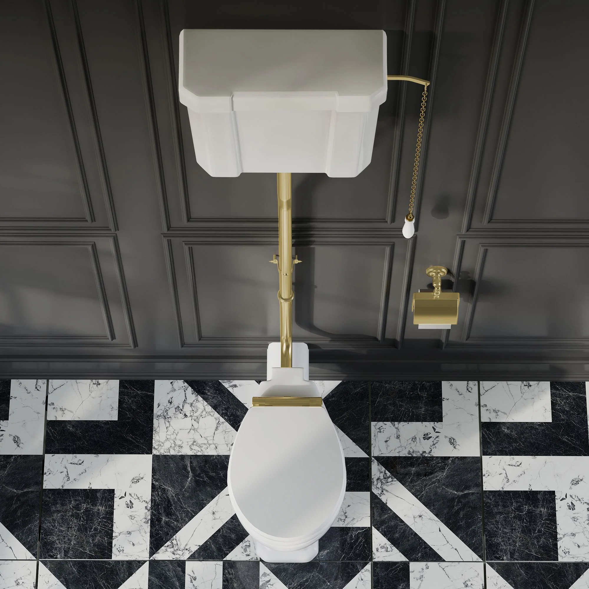 Huxton 1-Tap-Hole 540mm Basin with High Level Toilet - Brushed Brass - Image 2