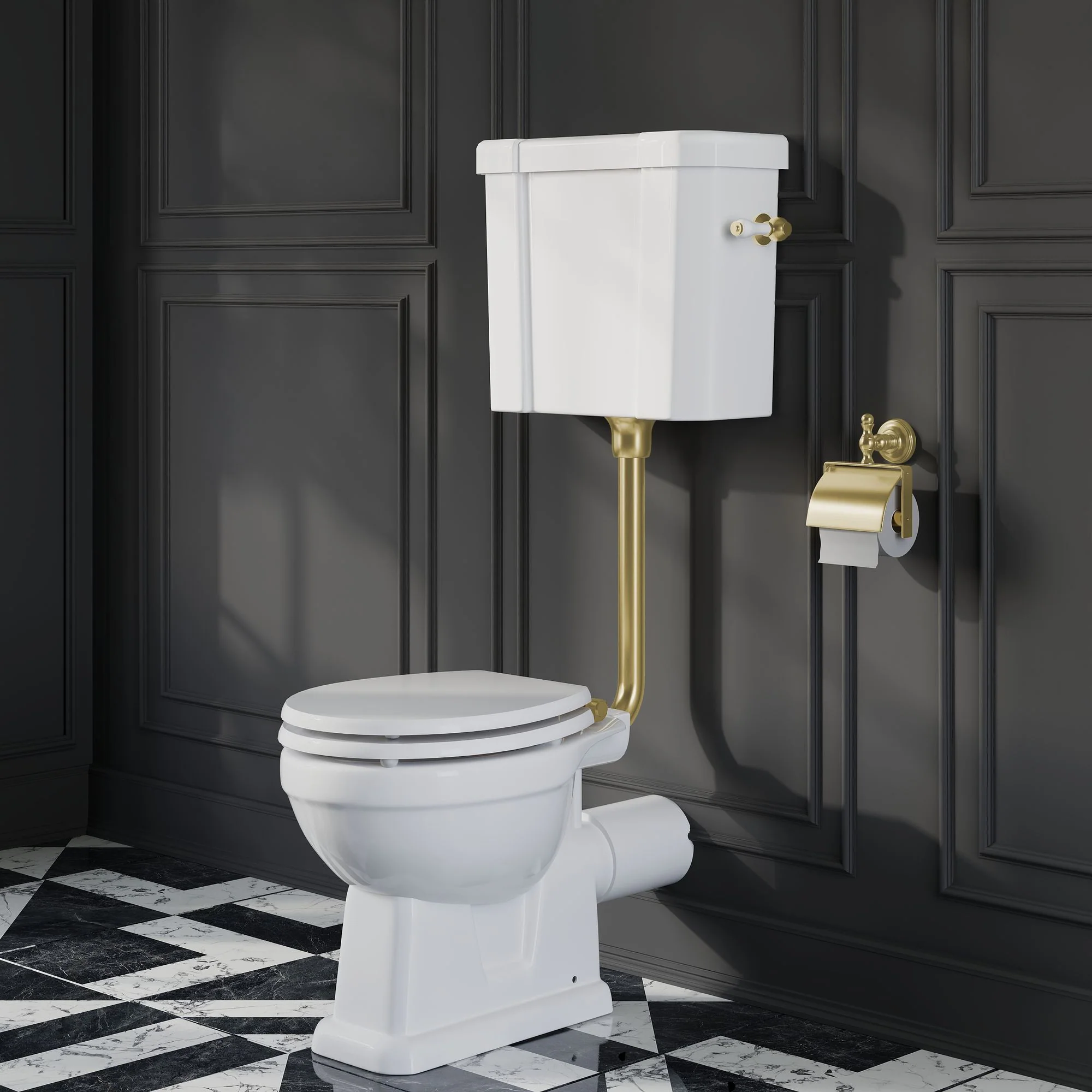 Huxton 1-Tap-Hole 640mm Basin with Low Level Toilet - Brushed Brass - Image 3