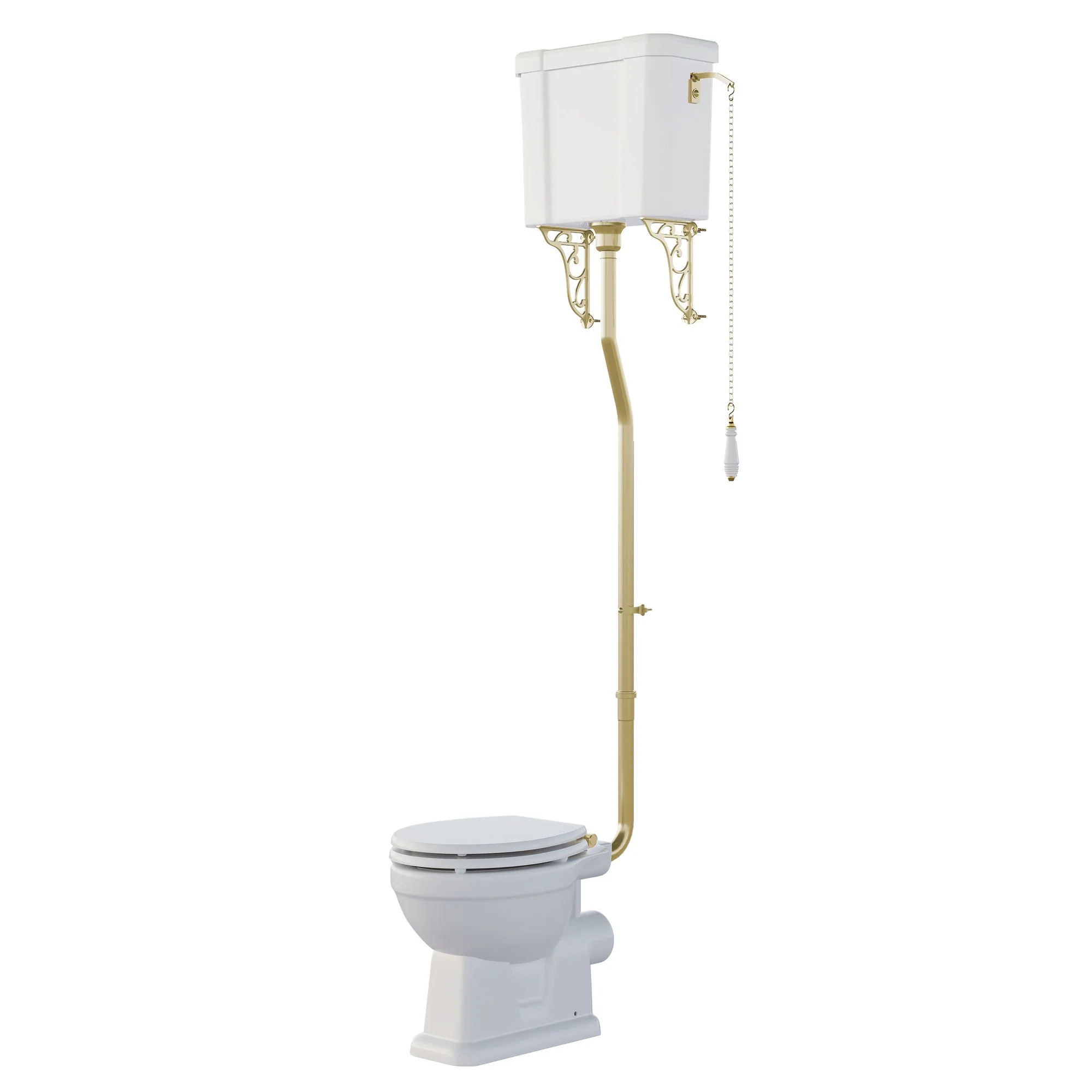 Huxton Traditional High Level Toilet With Cistern & Flush Pipe - Brushed Brass - Image 5