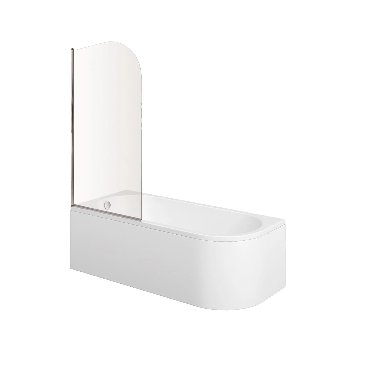 J Shaped 1700 x 750 Left Hand Single Ended Bath, Panel & 6mm Curved Bath Screen