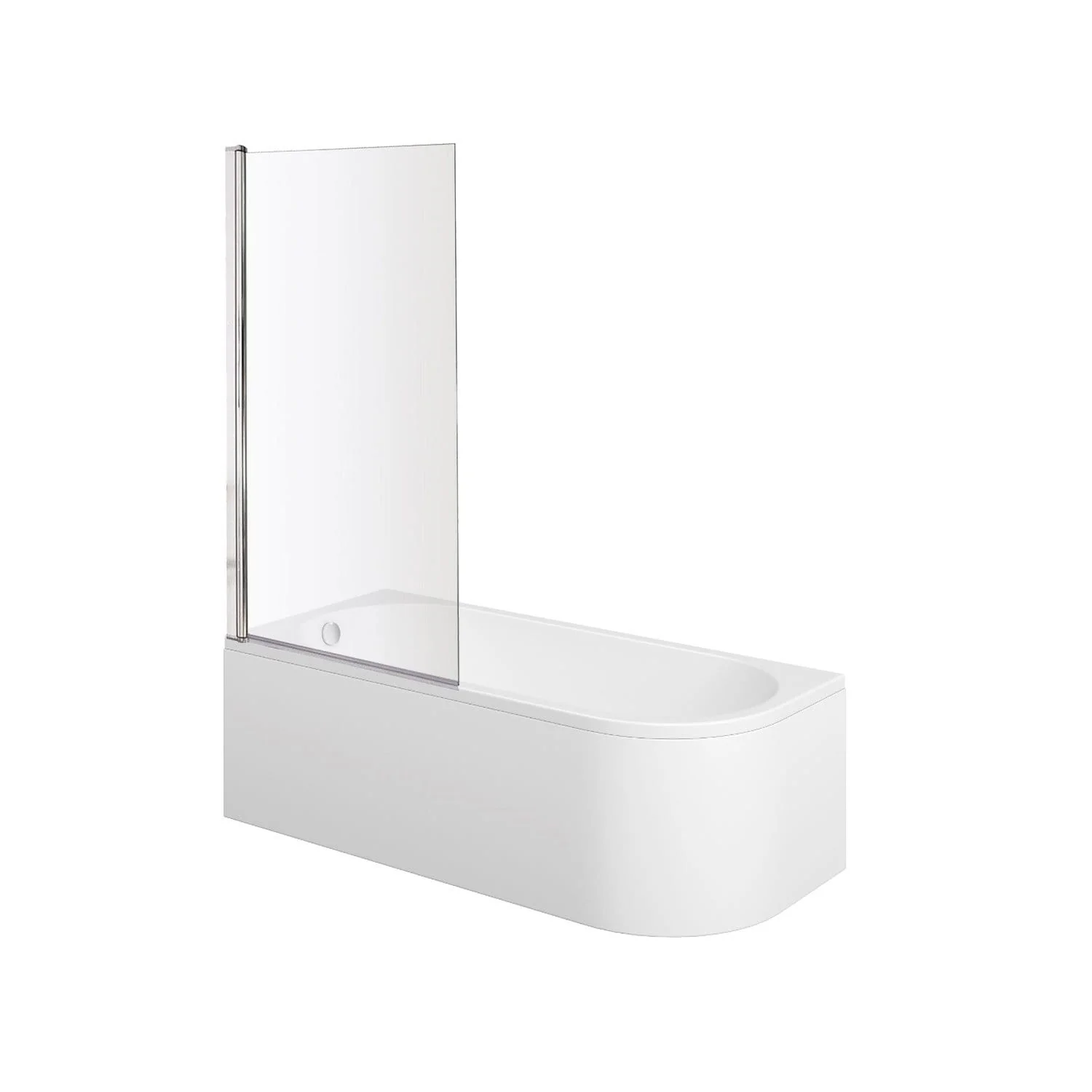 J Shaped 1700 x 750 Left Hand Single Ended Bath, Panel & 6mm Square Bath Screen