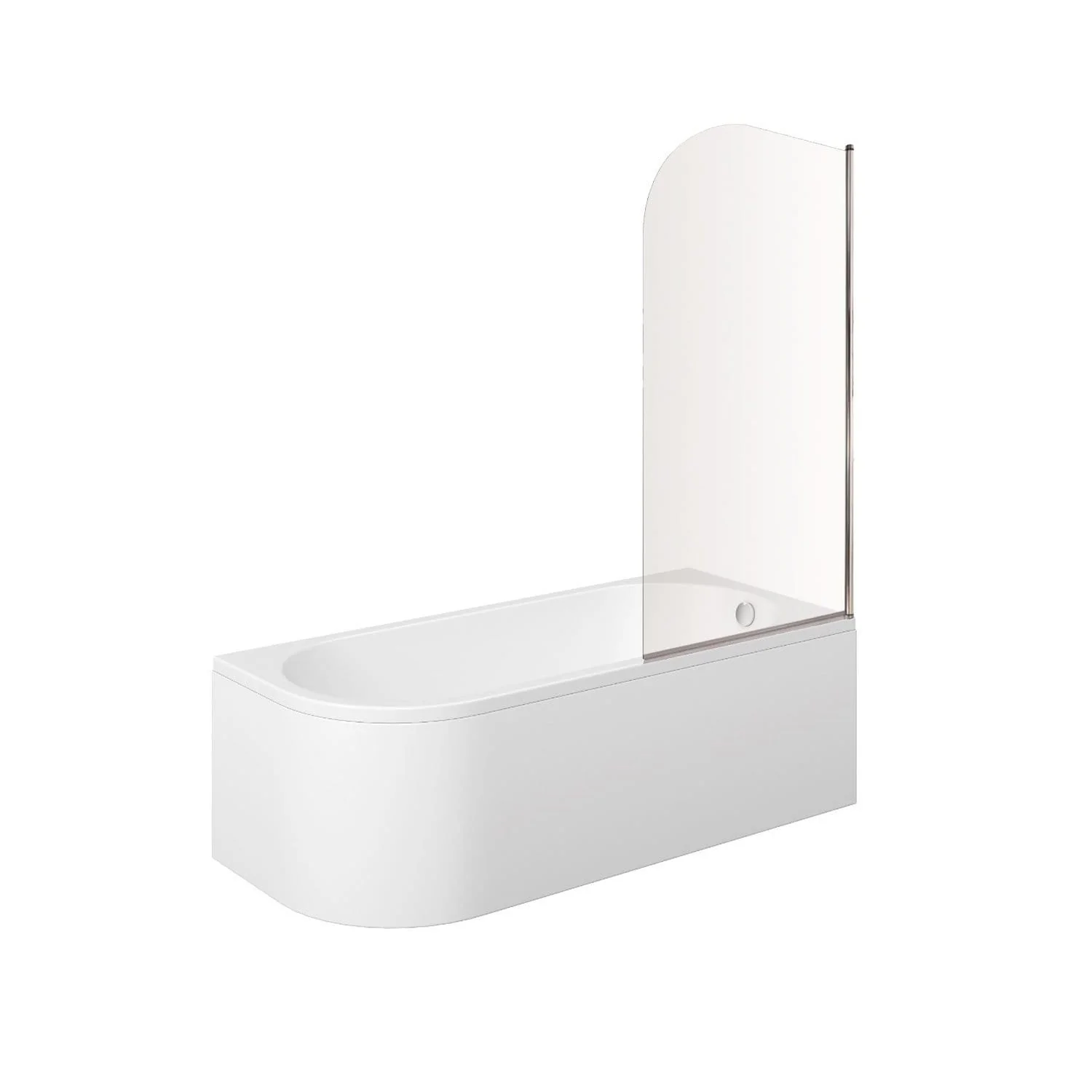 J Shaped 1700 x 750 Right Hand Single Ended Bath, Panel & 6mm Curved Bath Screen