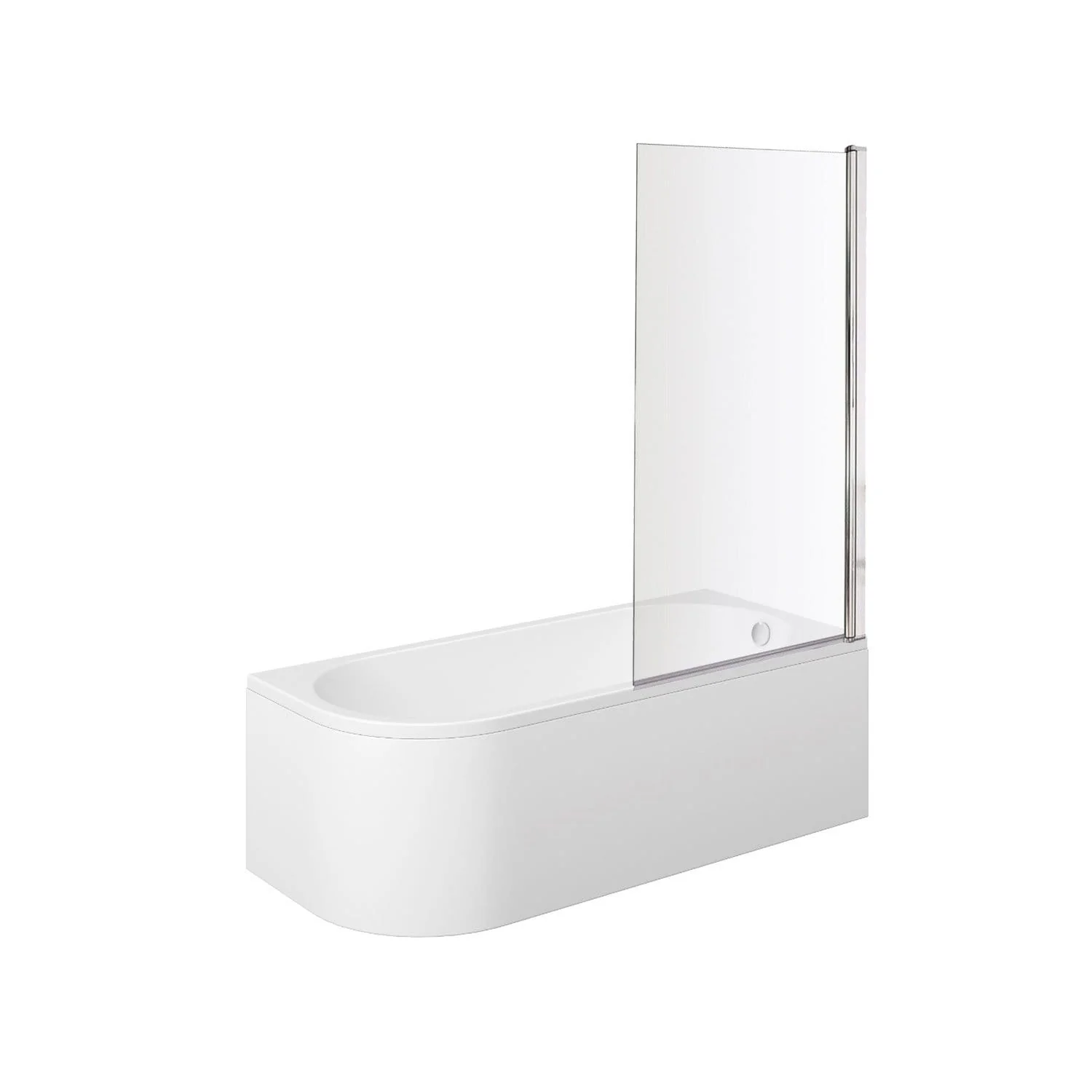 J Shaped 1700 x 750 Right Hand Single Ended Bath, Panel & 6mm Square Bath Screen