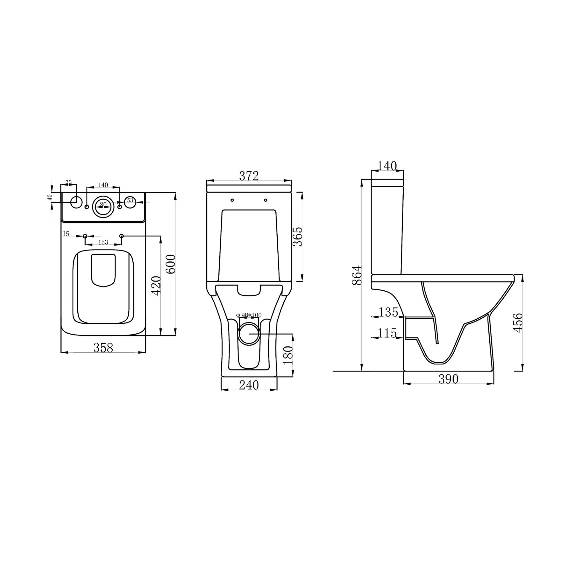 Juniper Comfort Height Close Coupled Rimless Toilet & Soft Close Seat - Image 4