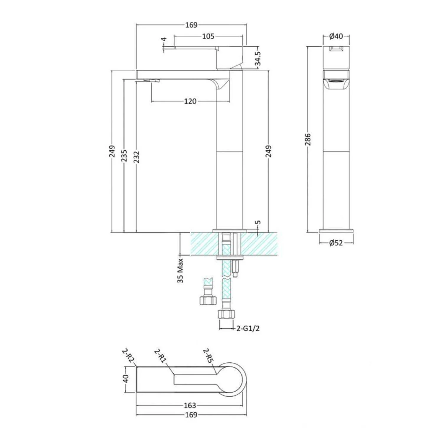Juniper Single Lever High-Rise Basin Mixer Tap - Image 2