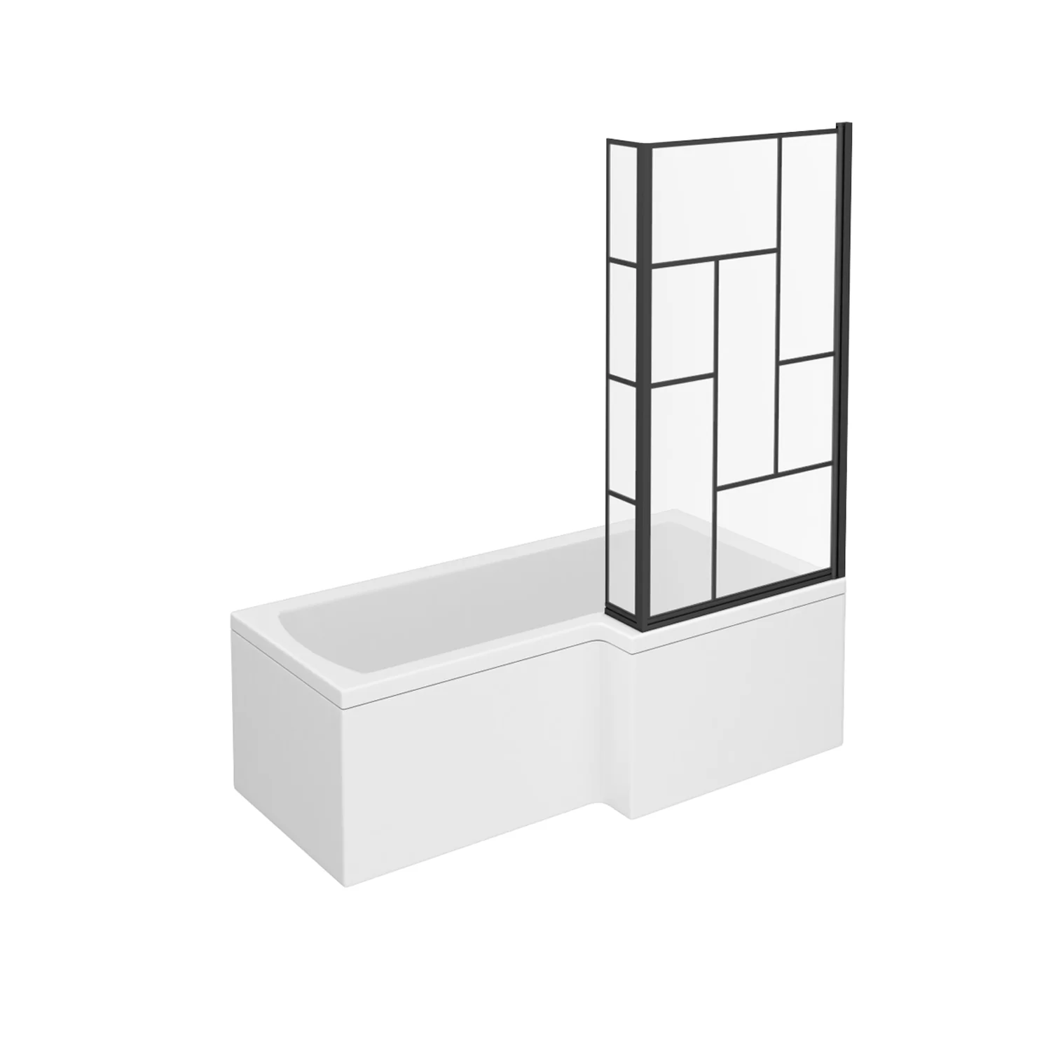 L-Shaped 1500 x 850/700 Shower Bath C/W Black Abstract Bath Screen & Front Panel - Image 2