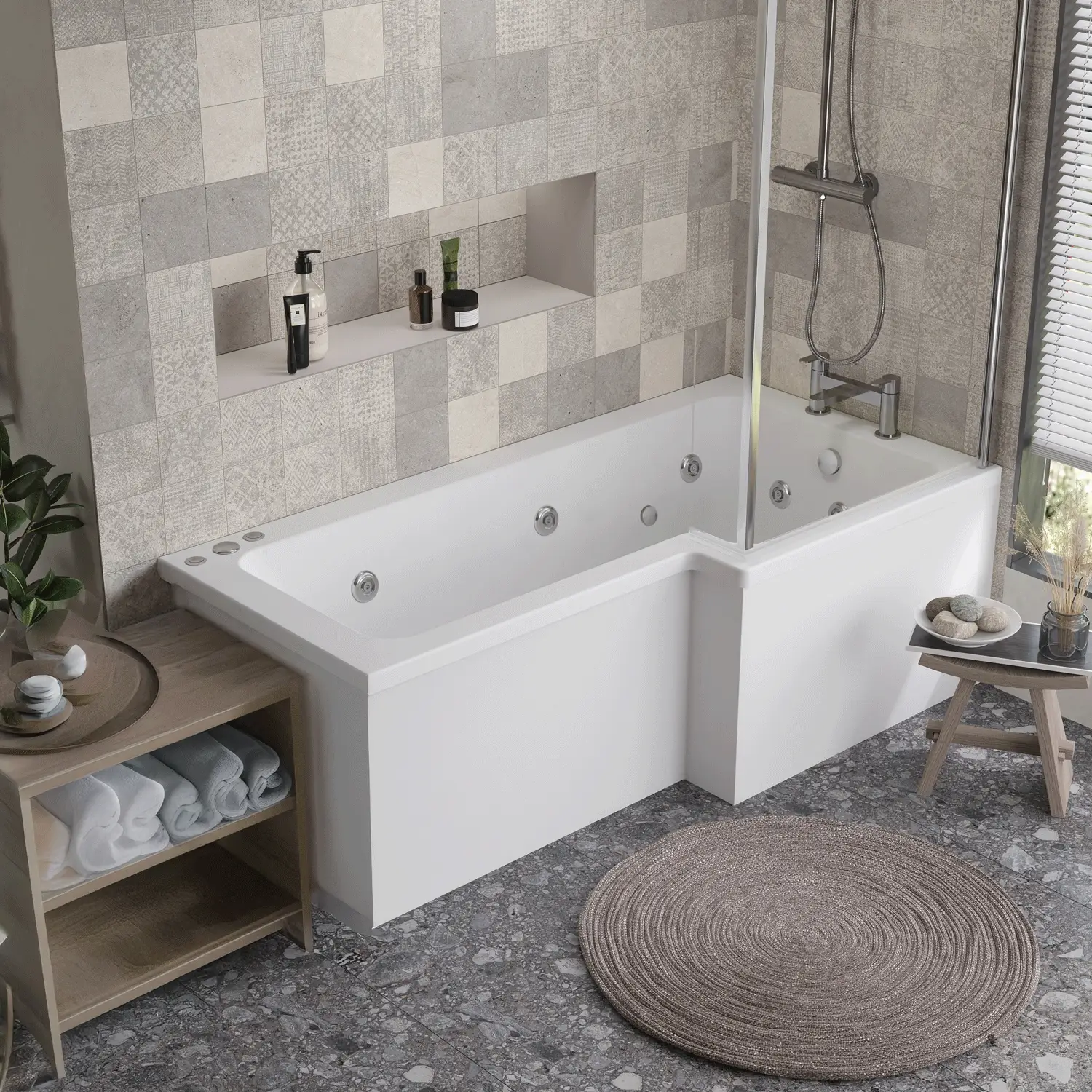 L Shaped Whirlpool Bath 1500mm - 12Jet