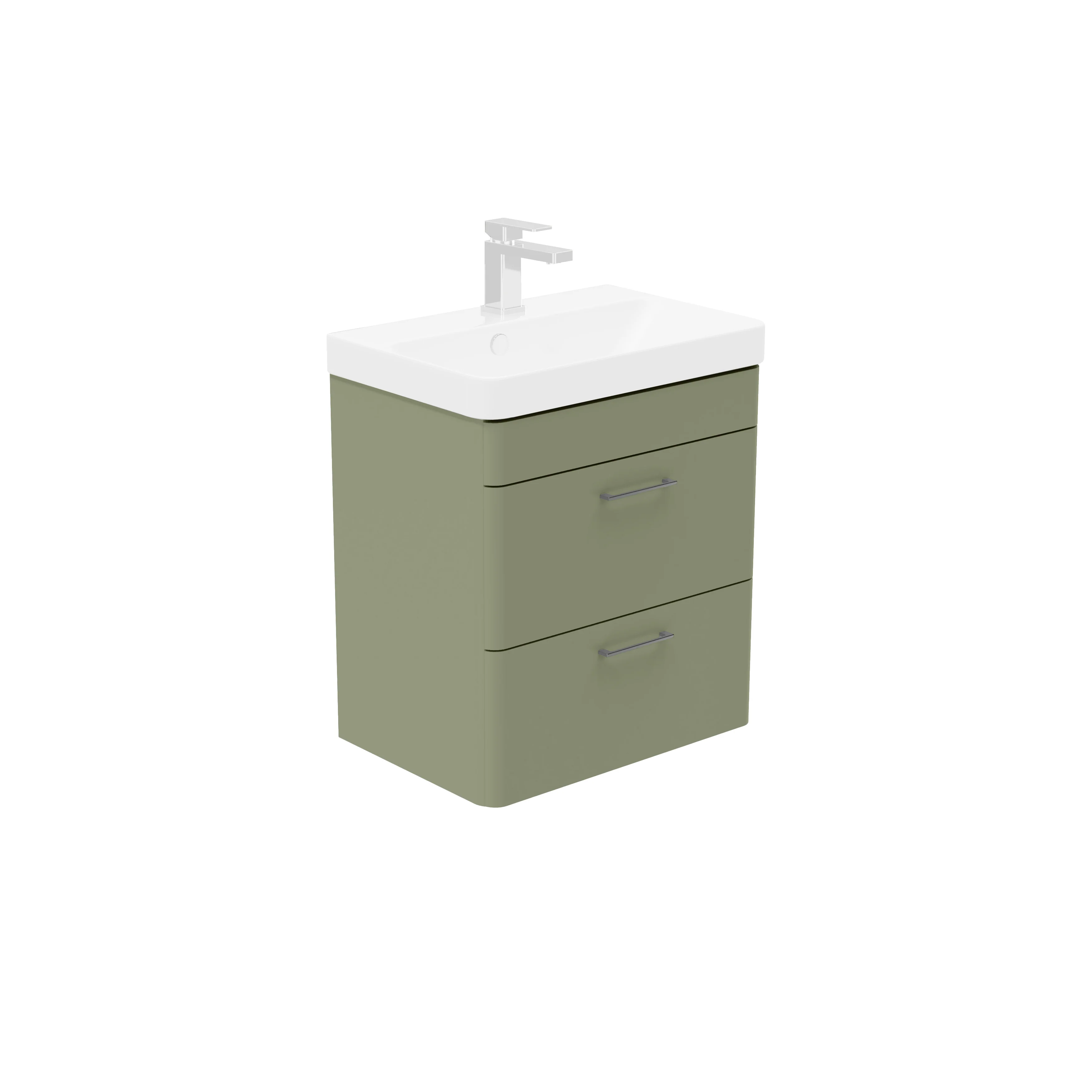LECICO Layla 55cm Short Projection 2-Drawer Wall Hung Unit - Matt Light Green
