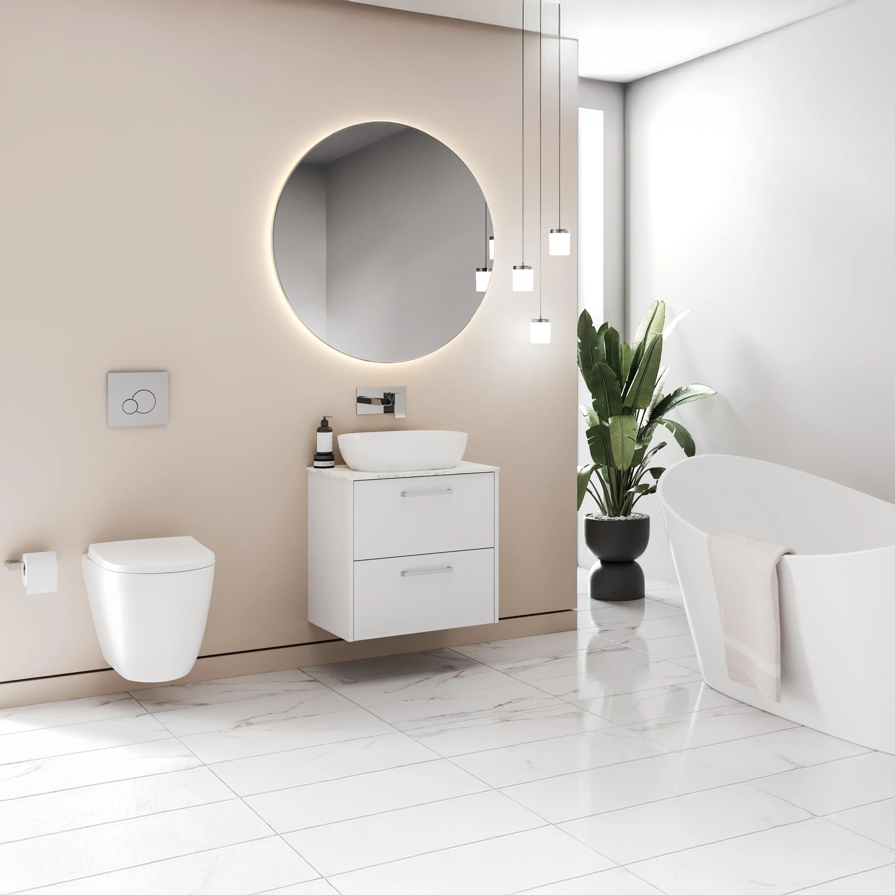 LECICO Zara 60cm 2-Drawer Wall Hung Vanity Unit - Gloss White - Image 3