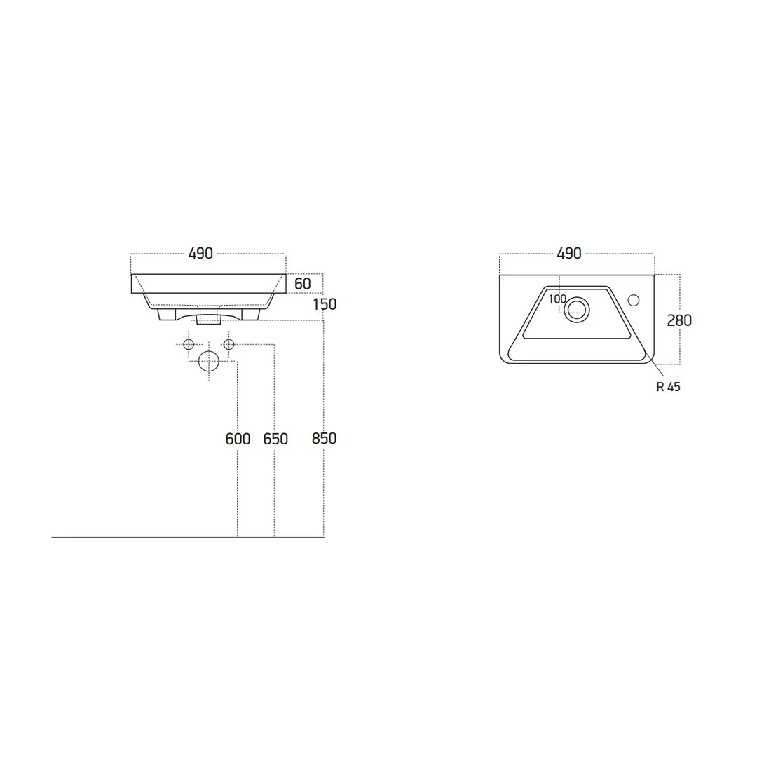 LECICO Layla Short Projection Inset Basin - 49cm - Image 2