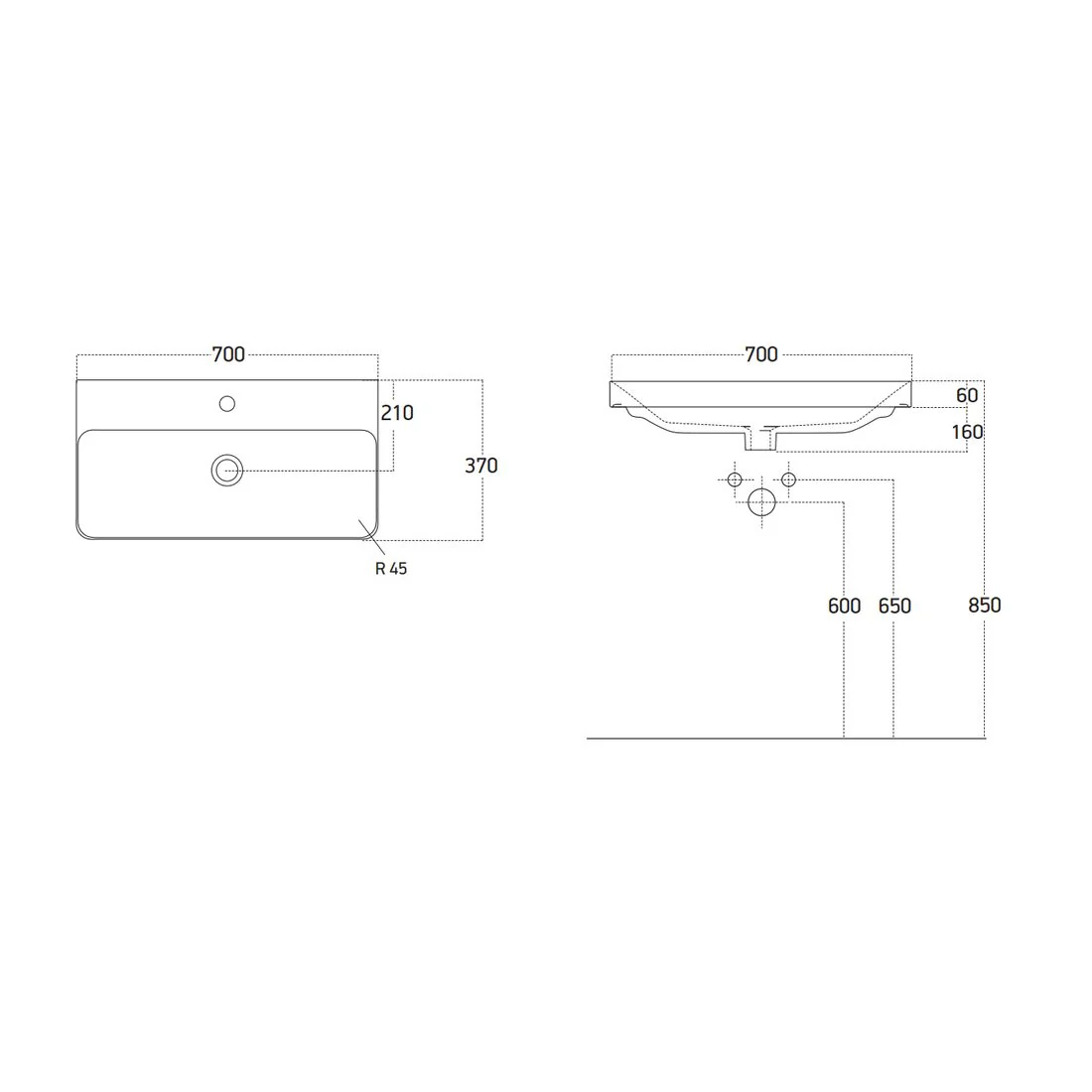 LECICO Layla Short Projection Inset Basin - 70cm - Image 2