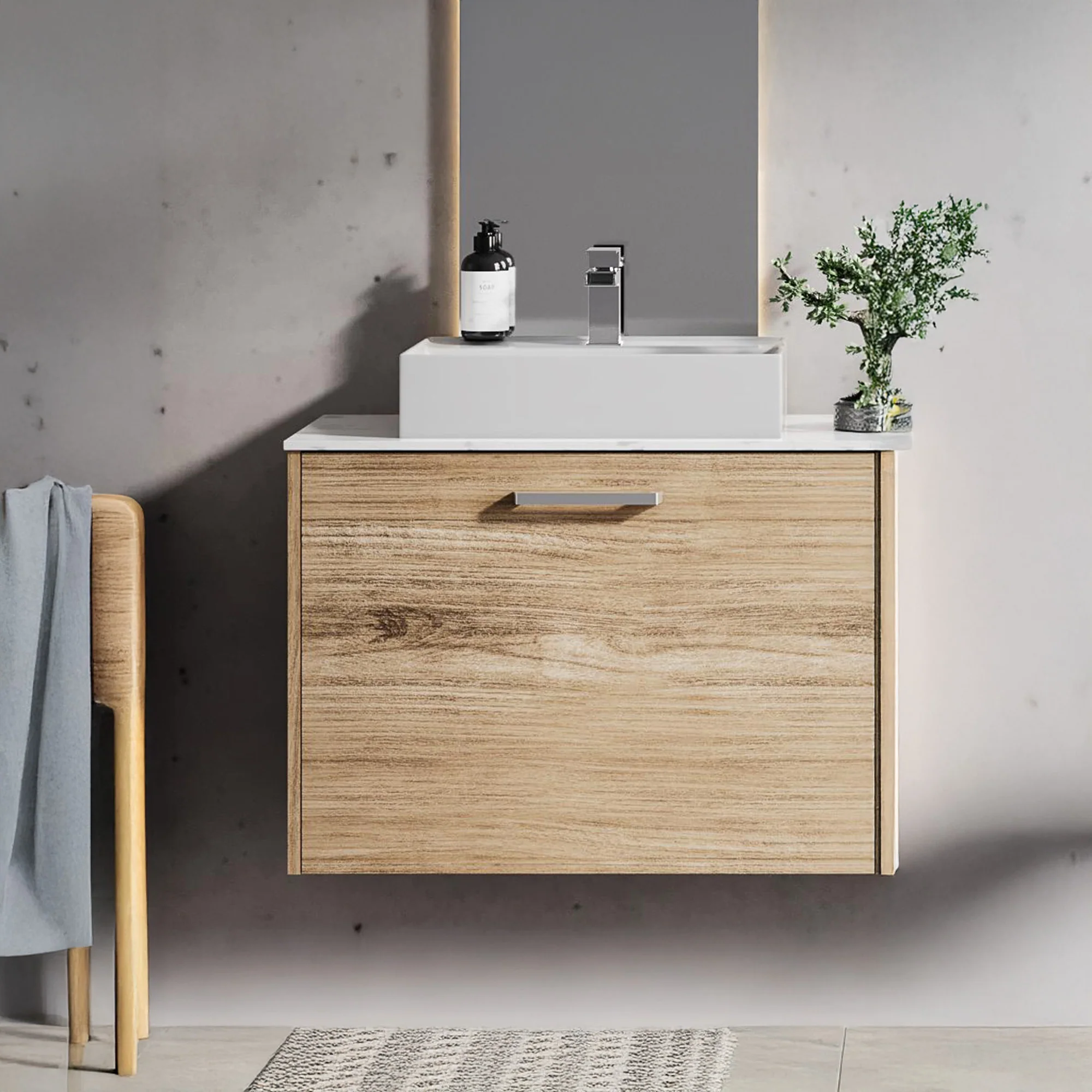 LECICO Zara 80cm 1-Drawer Wall Hung Vanity Unit - Oak