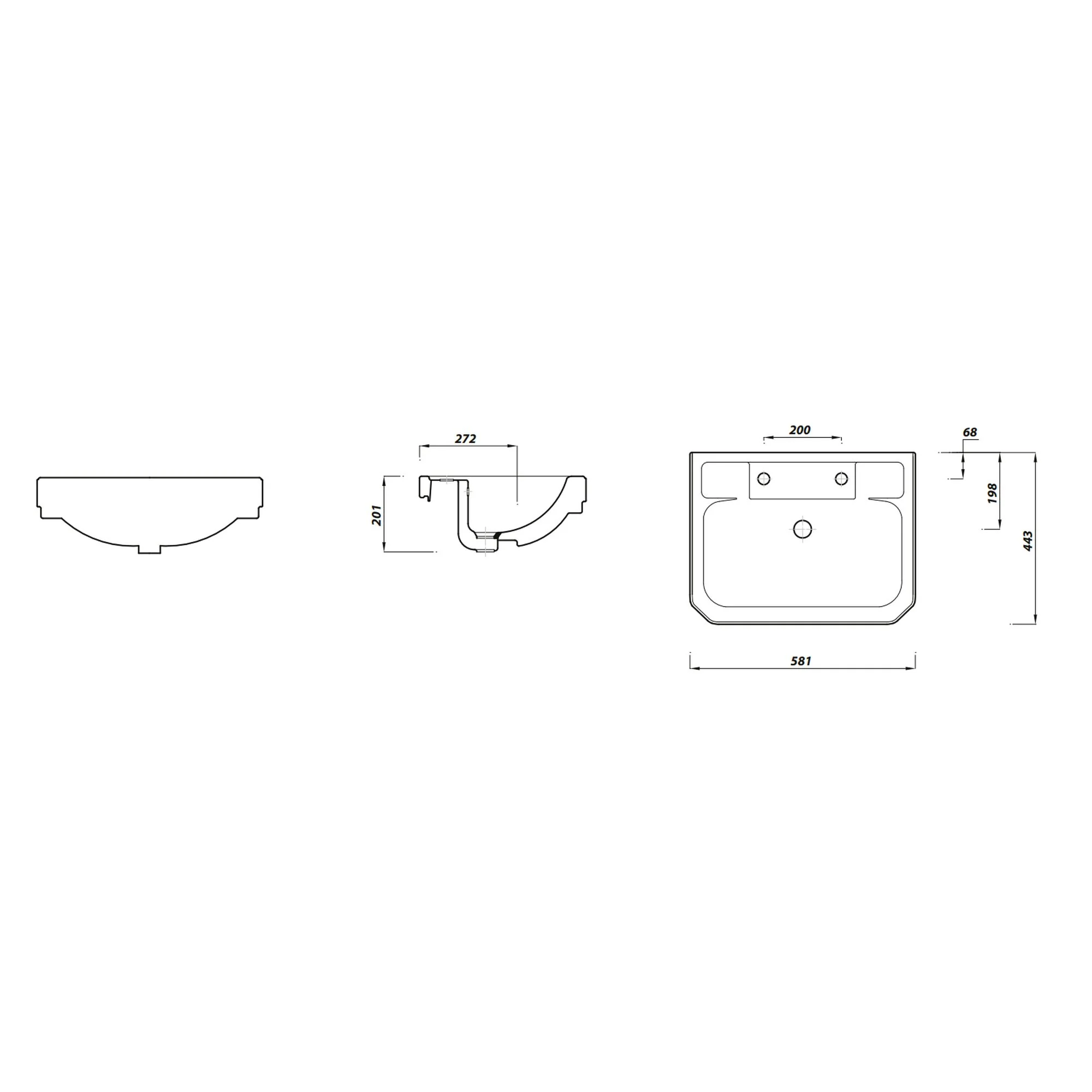 LECICO Saffia Sanitaryware - 58cm Semi Recessed Basin - Image 4