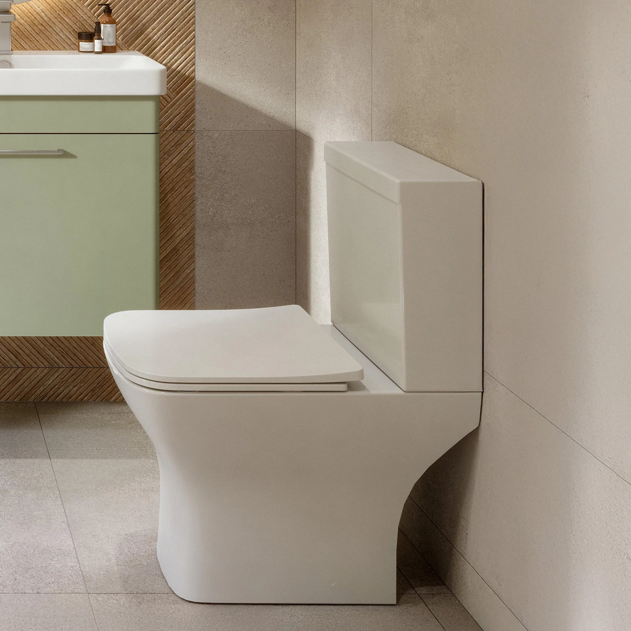 LECICO Shani Square Rimless Sanitaryware - Close Coupled Cistern with Push Button - Image 3