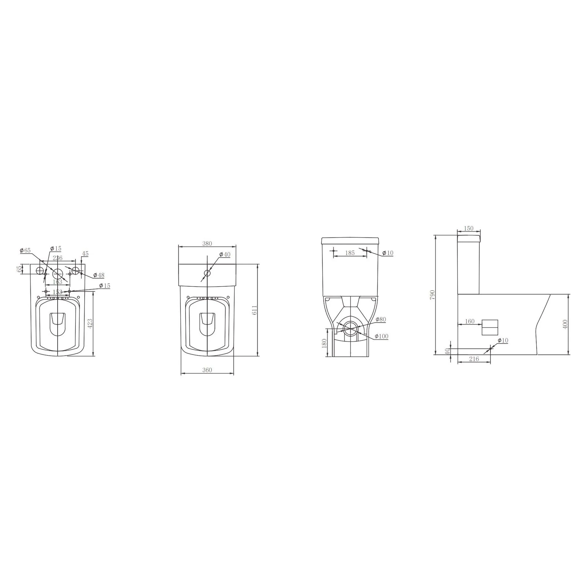 LECICO Shani Square Rimless Sanitaryware - Close Coupled Closed Back Pan - Image 2