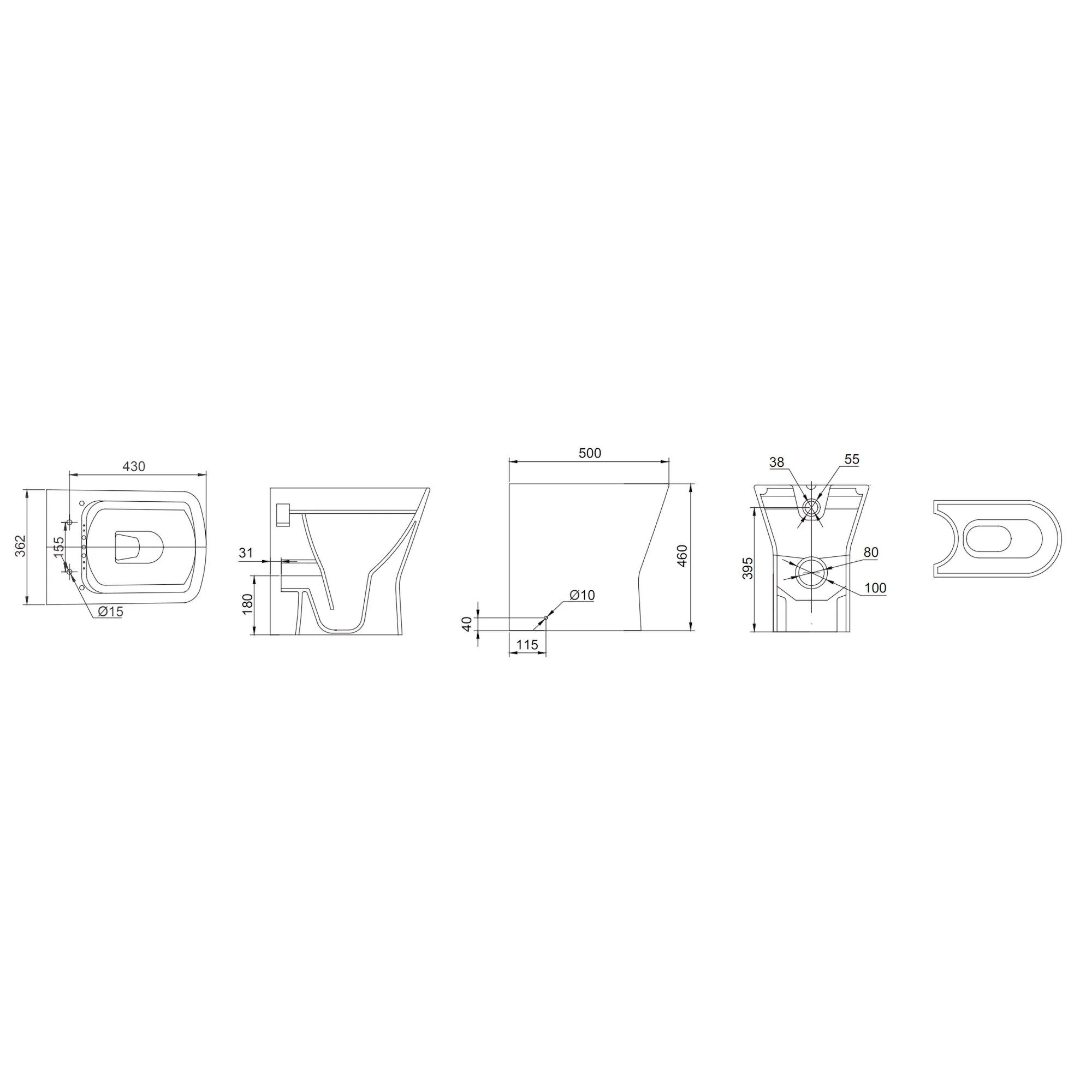 LECICO Shani Square Rimless Sanitaryware - Comfort Height Back To Wall Pan - Image 2