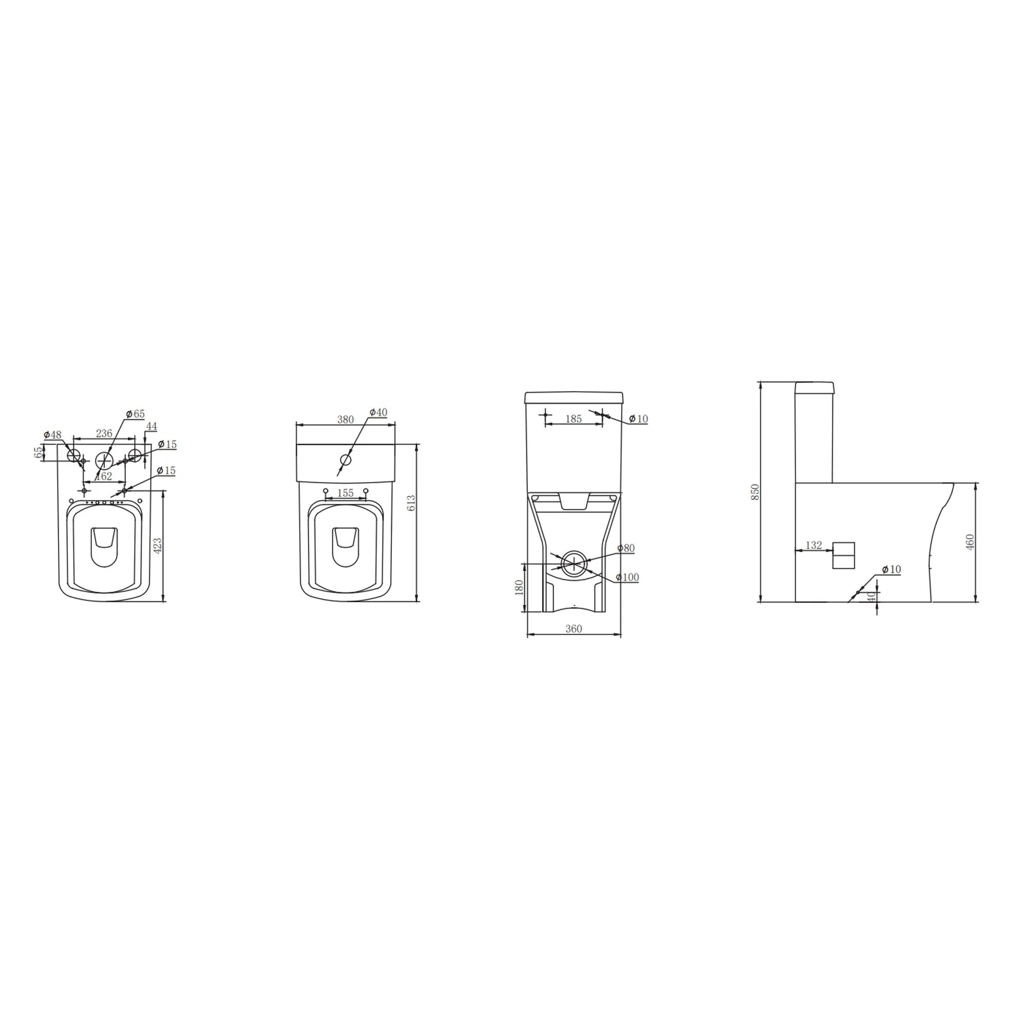 LECICO Shani Square Rimless Sanitaryware - Close Coupled Comfort Height Closed Back Pan - Image 2