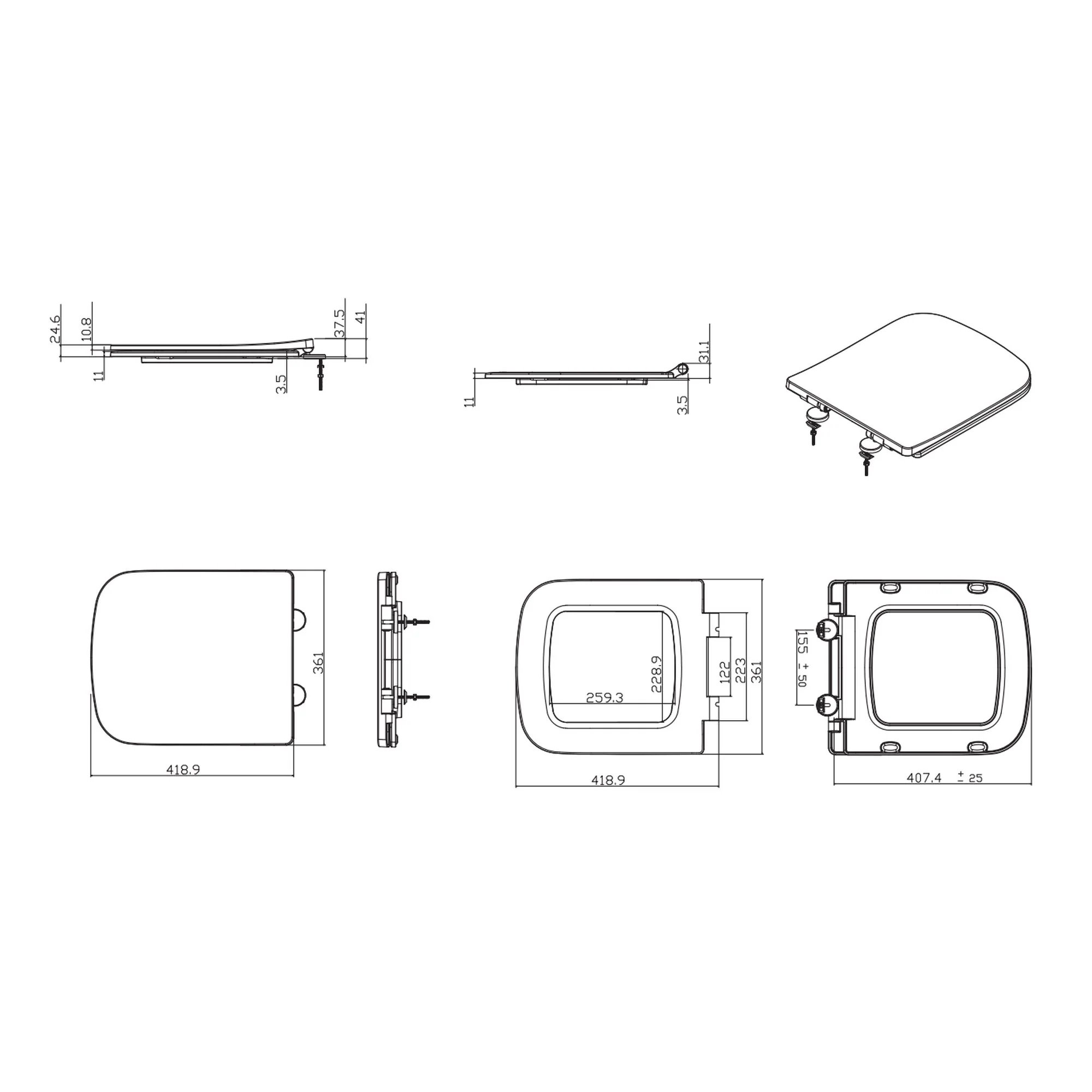 LECICO Shani Square Rimless Sanitaryware - Slim Soft Close Seat - Image 4