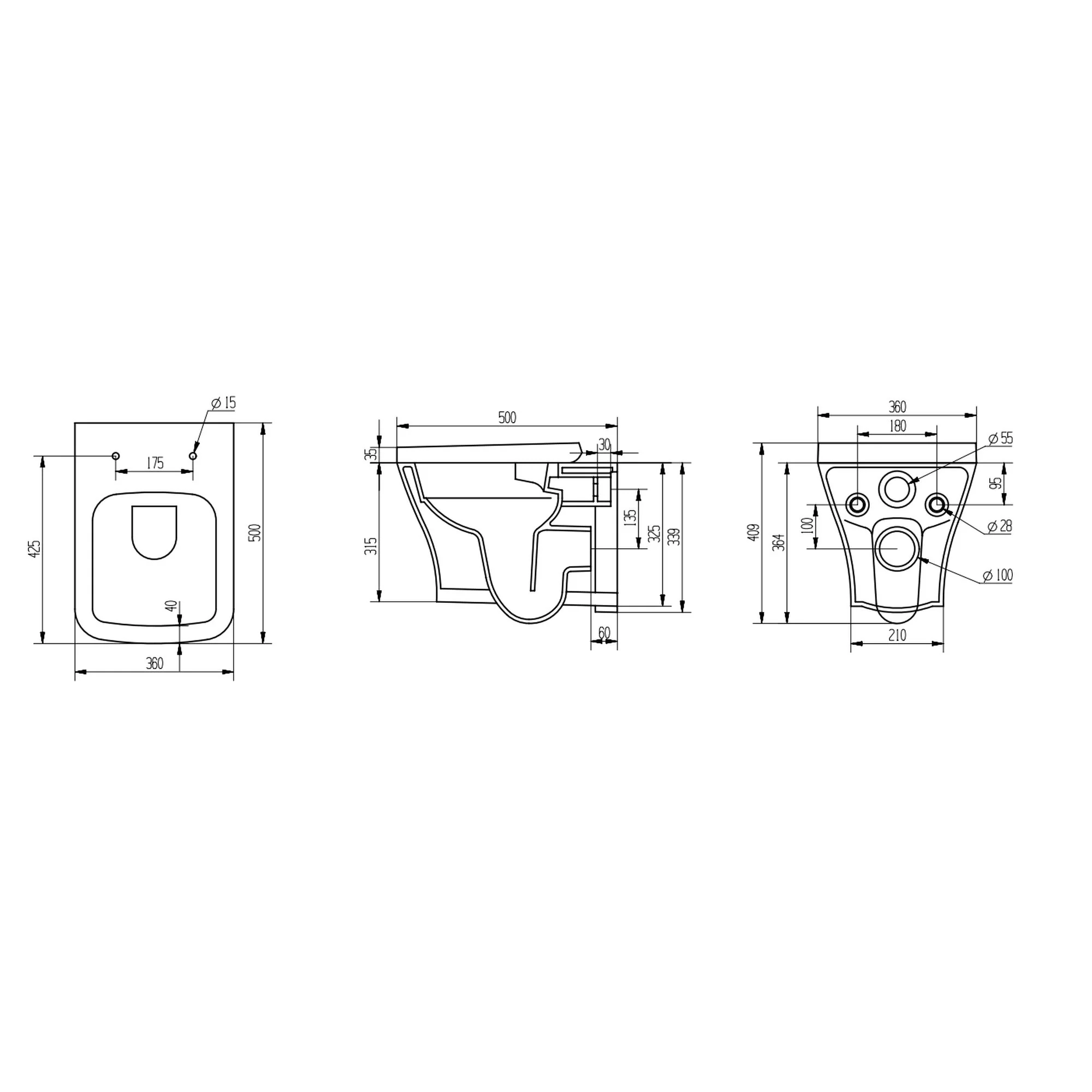 LECICO Shani Square Rimless Sanitaryware - Wall Hung Pan - Image 2