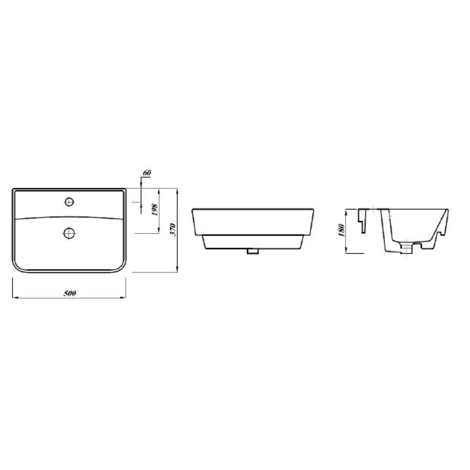 LECICO Zara 1Th Semi Recessed Basin - 50cm - Image 2