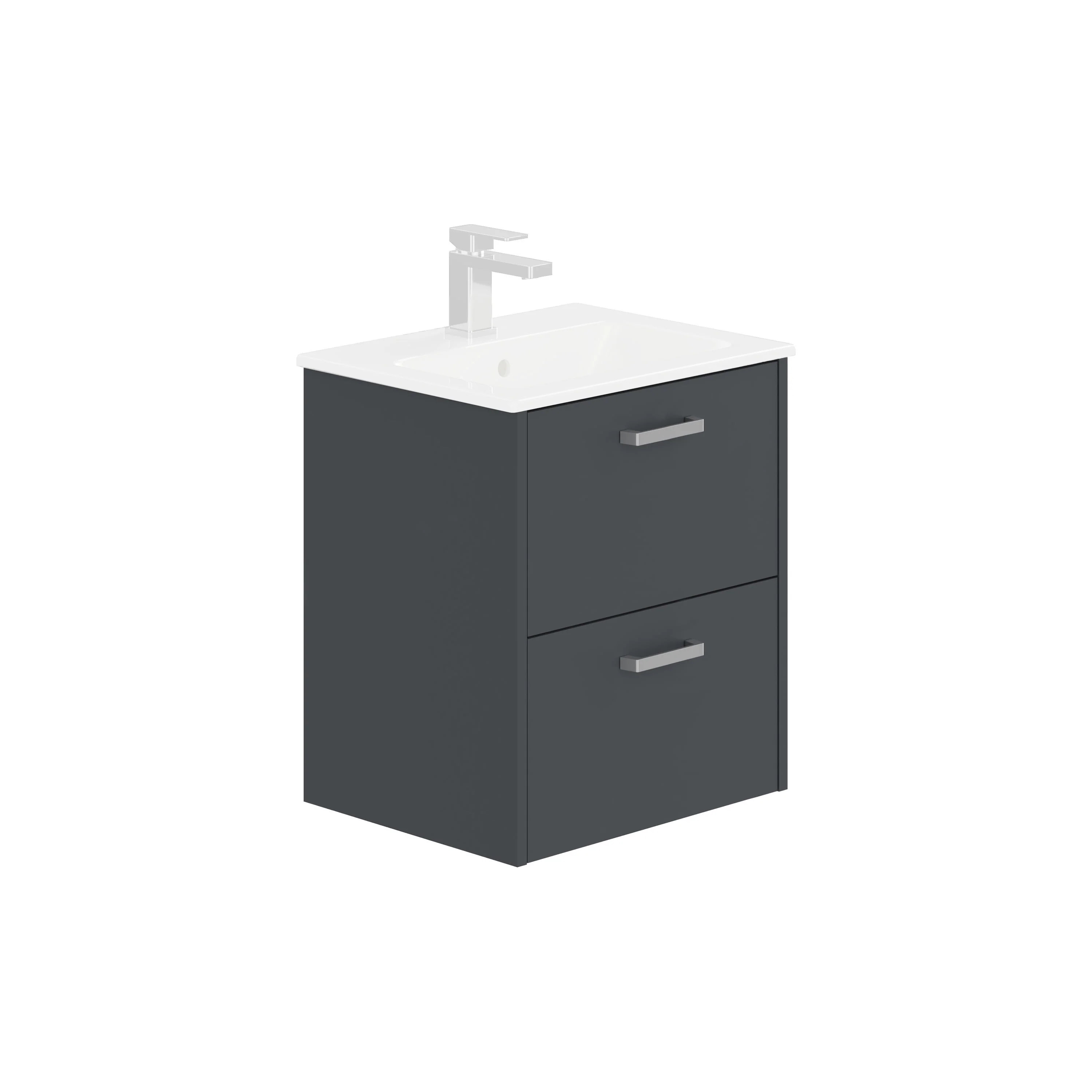 LECICO Zara 50cm 2-Drawer Wall Hung Vanity Unit - Matt Anthracite