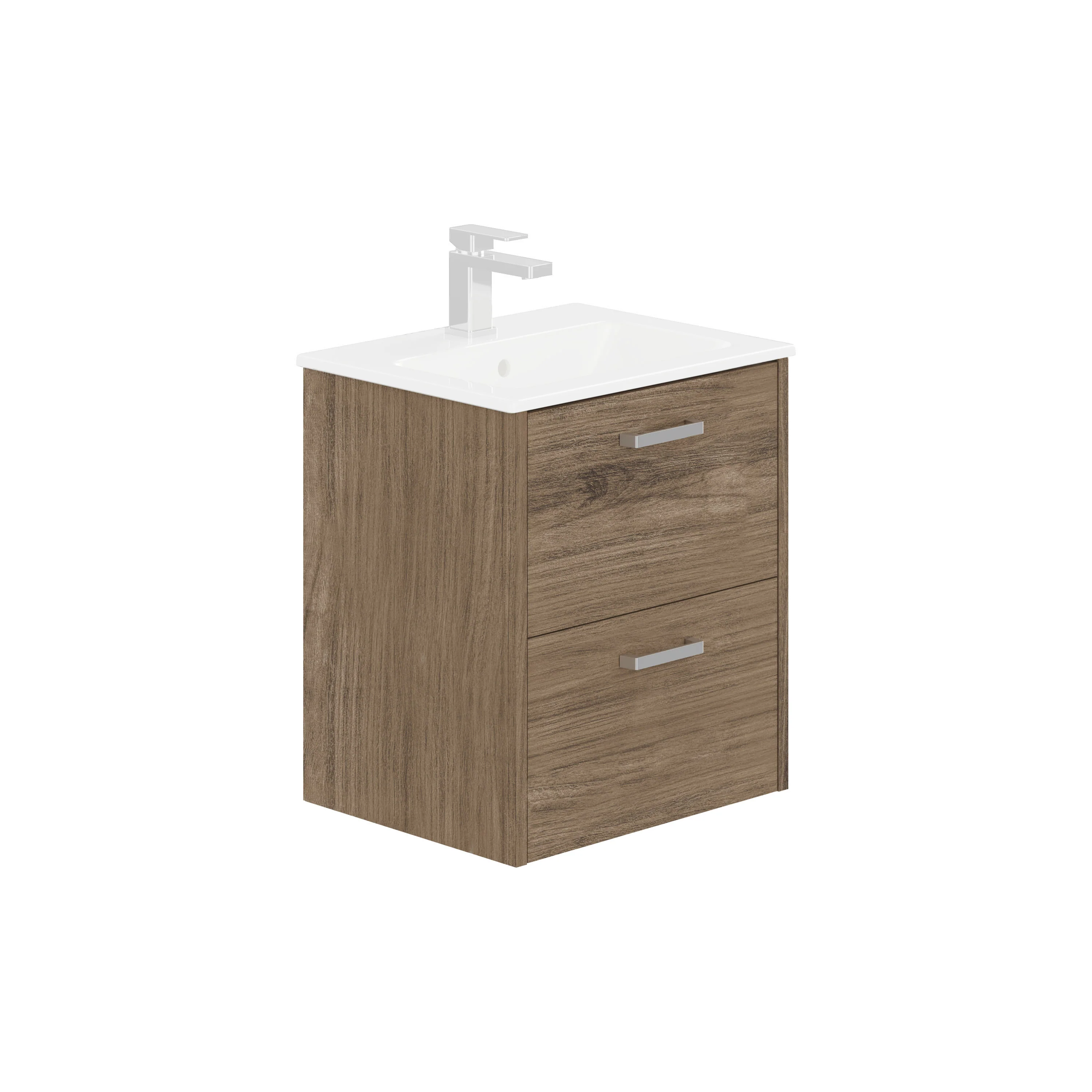 LECICO Zara 50cm 2-Drawer Wall Hung Vanity Unit - Oak