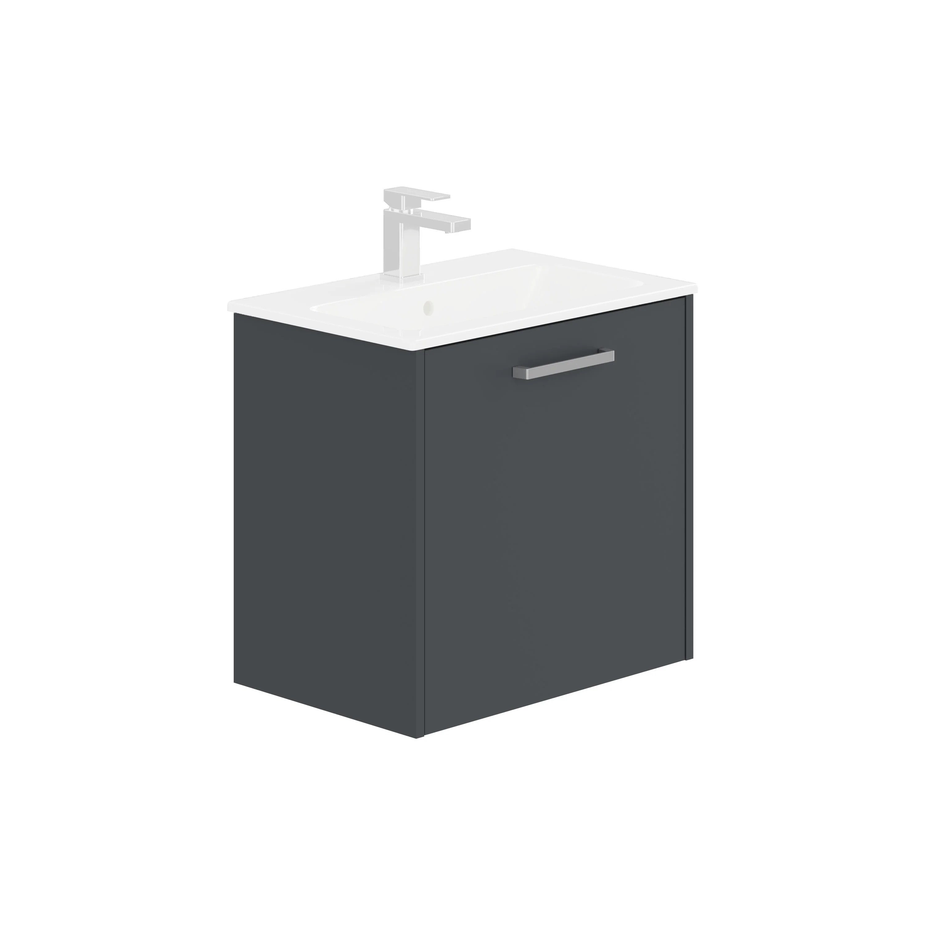 LECICO Zara 60cm 1-Drawer Wall Hung Vanity Unit - Matt Anthracite - Image 2