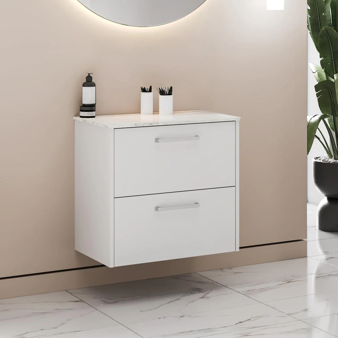 LECICO Zara 60cm 2-Drawer Wall Hung Vanity Unit - Gloss White