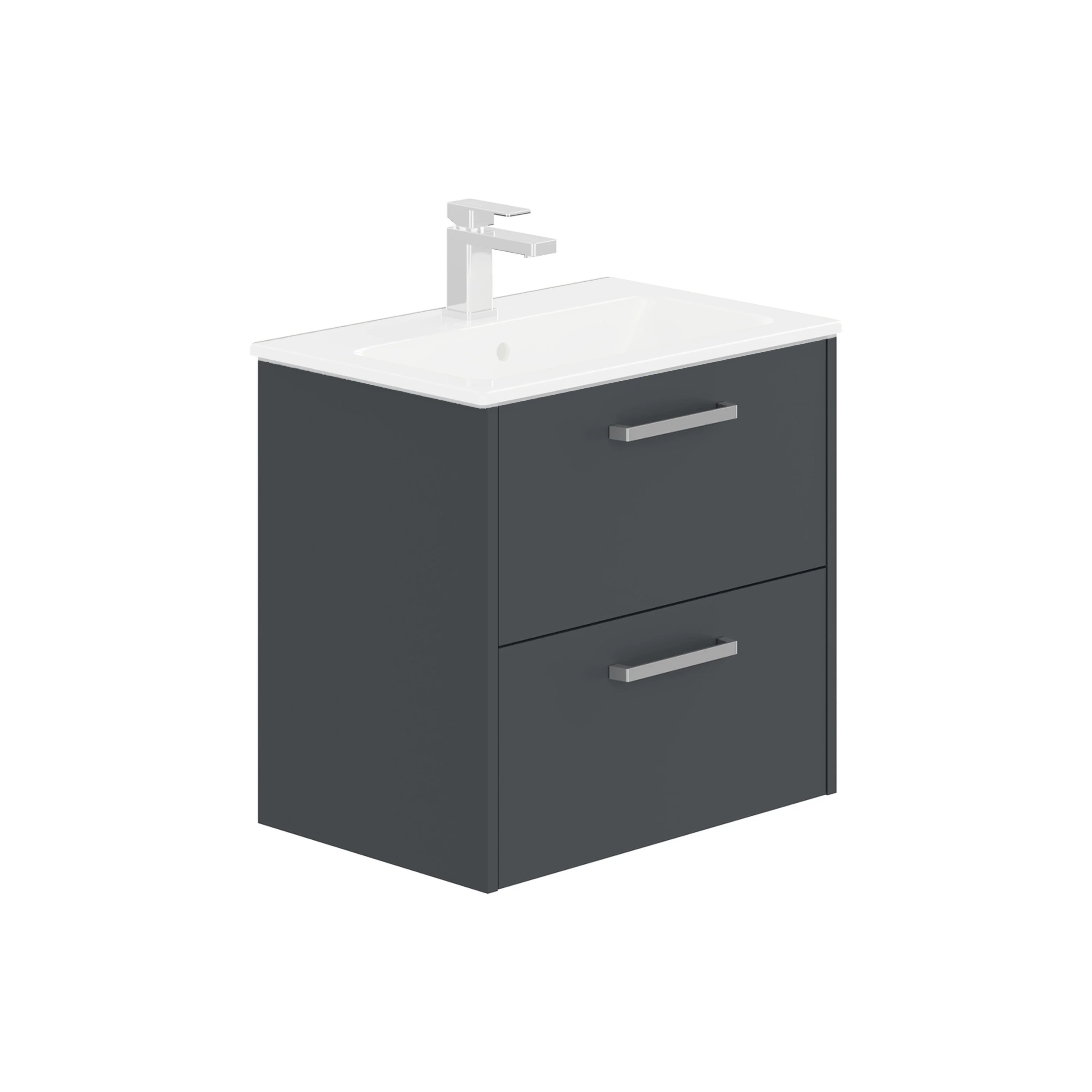 LECICO Zara 60cm 2-Drawer Wall Hung Vanity Unit - Matt Anthracite