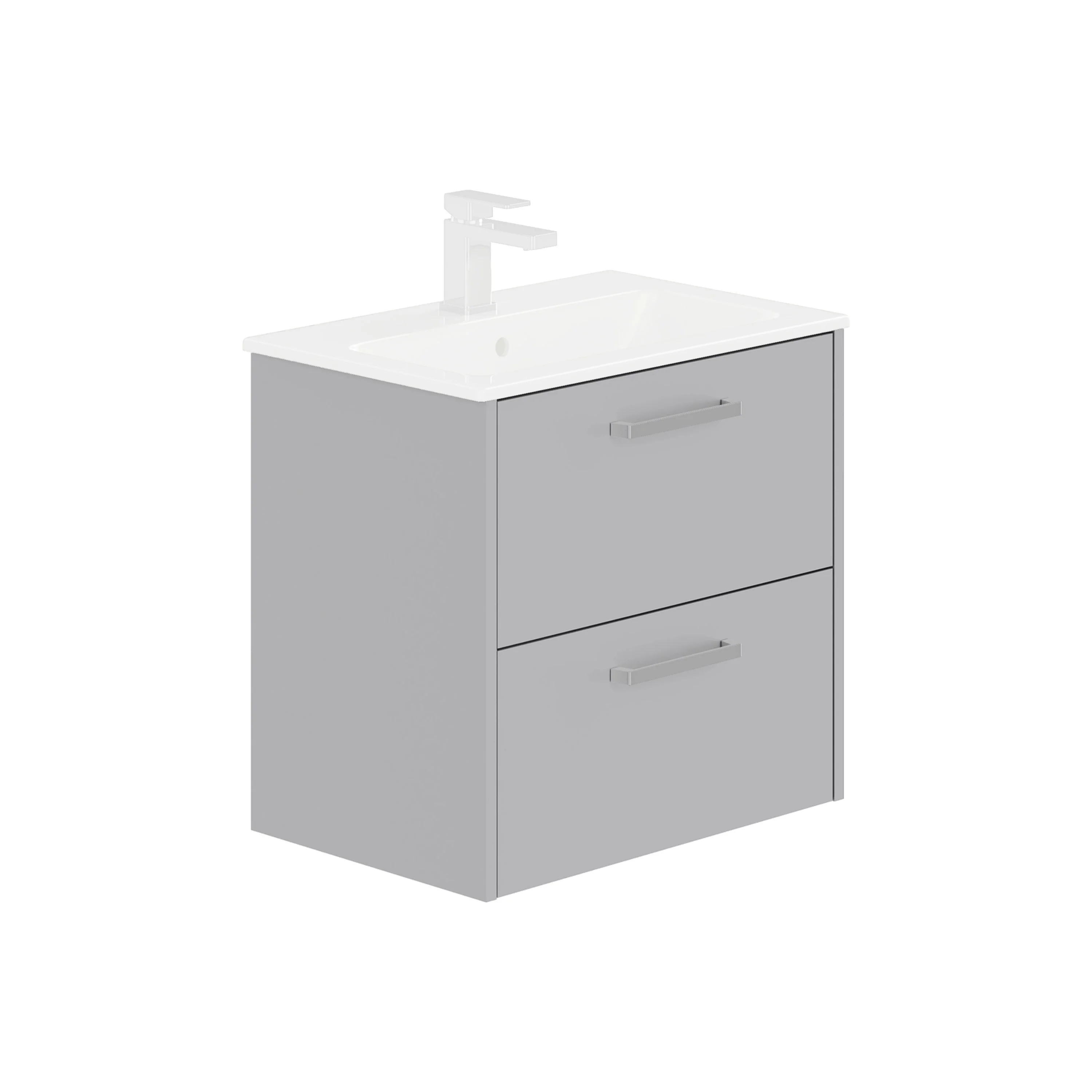 LECICO Zara 60cm 2-Drawer Wall Hung Vanity Unit - Matt Light Grey