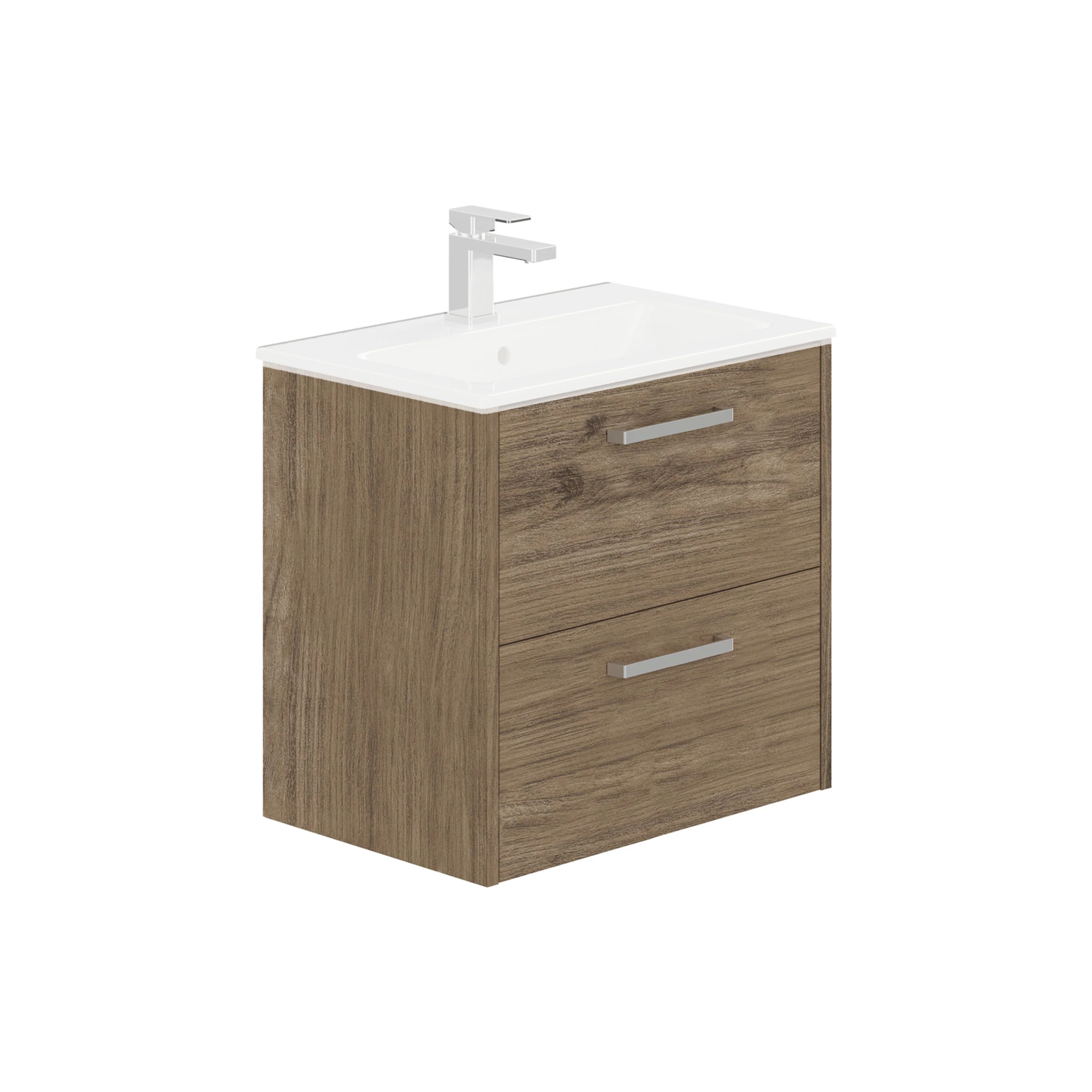LECICO Zara 60cm 2-Drawer Wall Hung Vanity Unit - Oak - Image 2