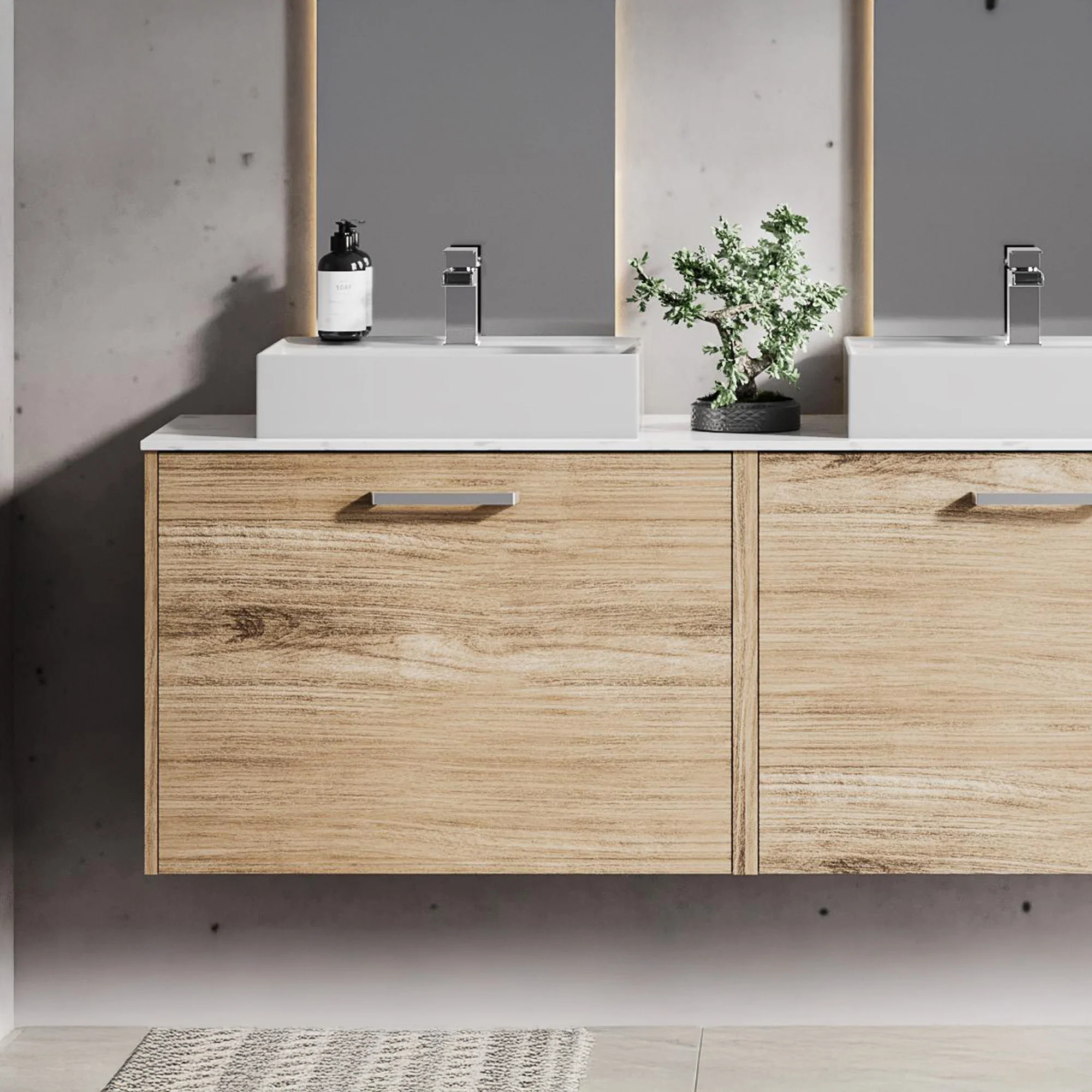 LECICO Zara 80cm 1-Drawer Wall Hung Vanity Unit - Oak - Image 3
