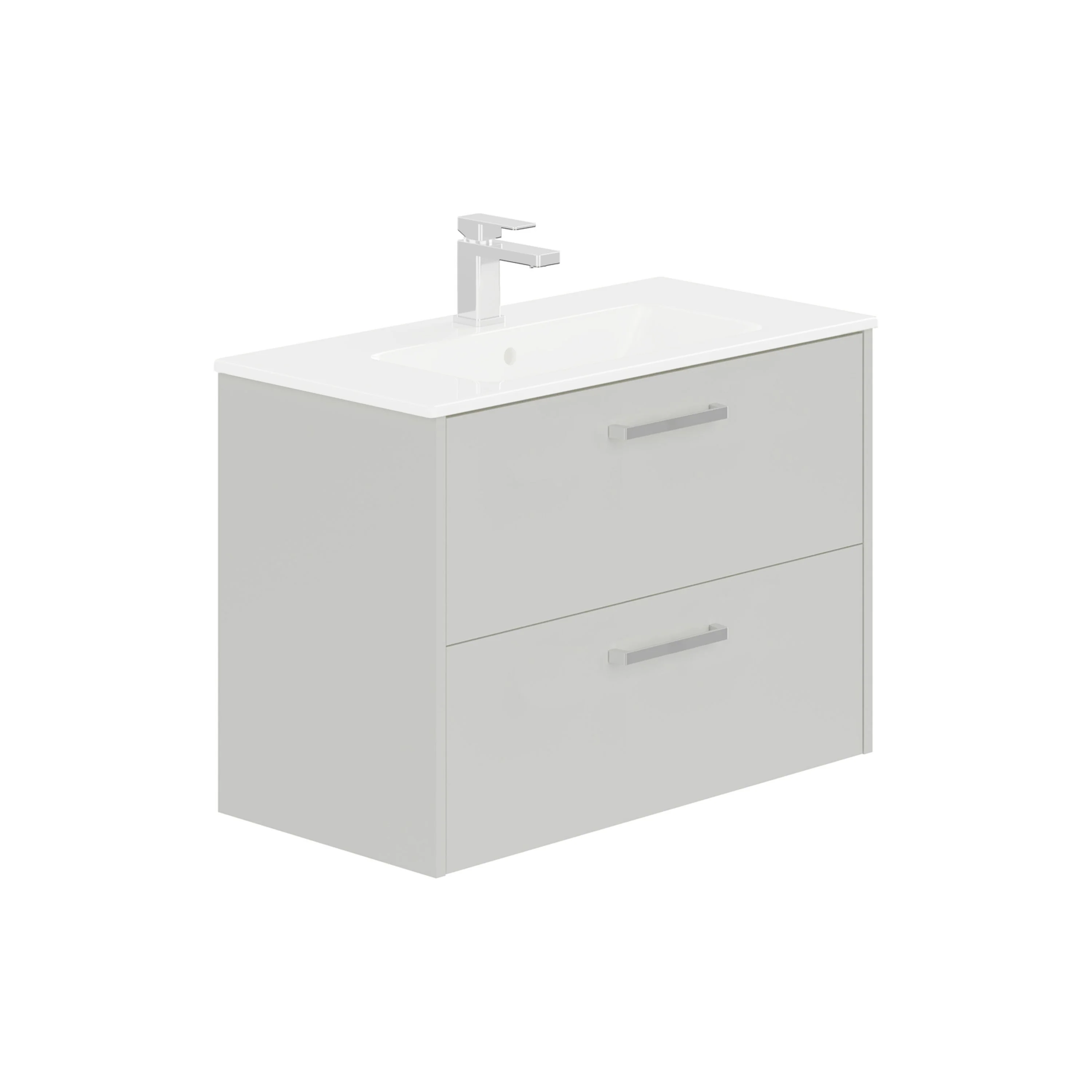 LECICO Zara 80cm 2-Drawer Wall Hung Vanity Unit - Gloss White - Image 2