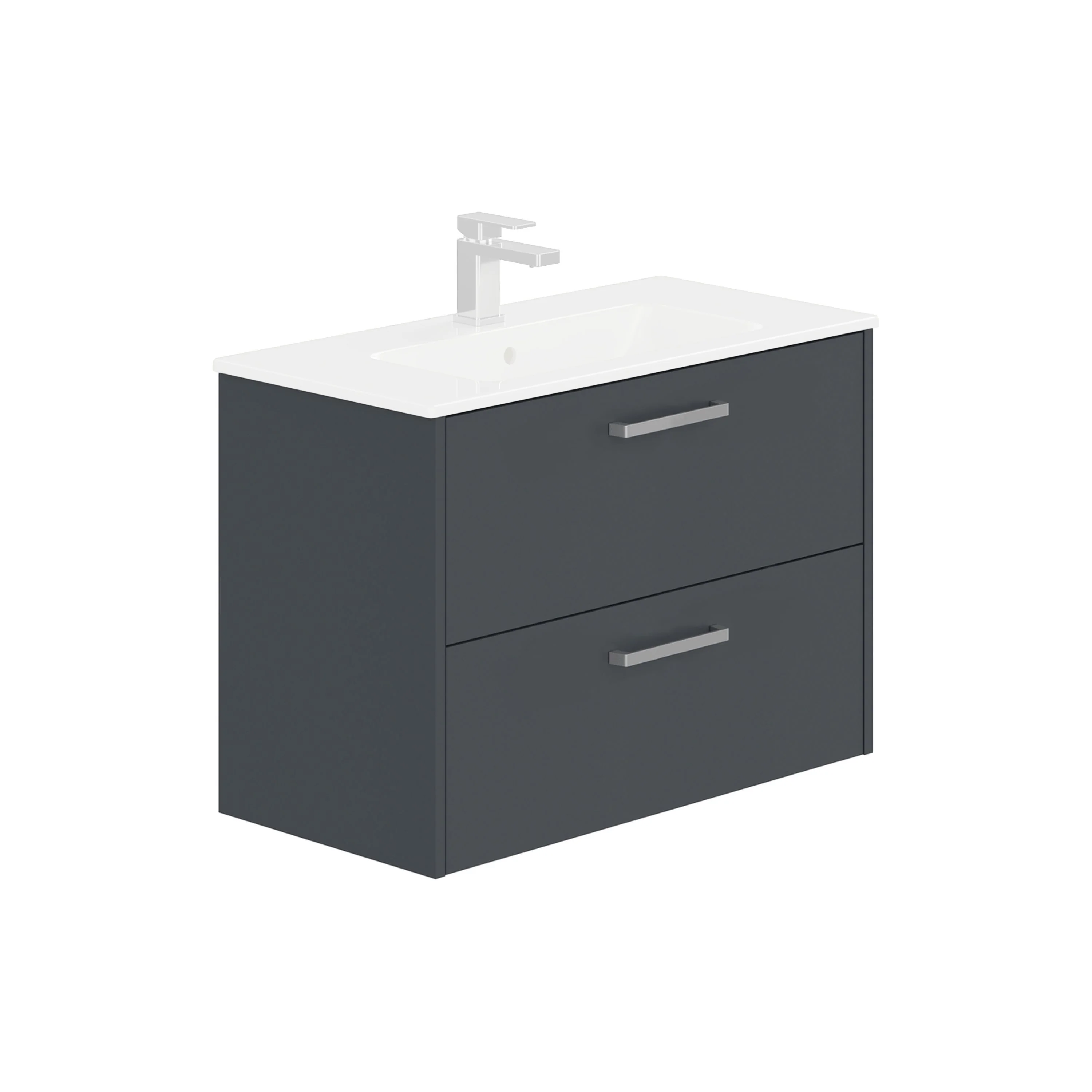 LECICO Zara 80cm 2-Drawer Wall Hung Vanity Unit - Matt Anthracite