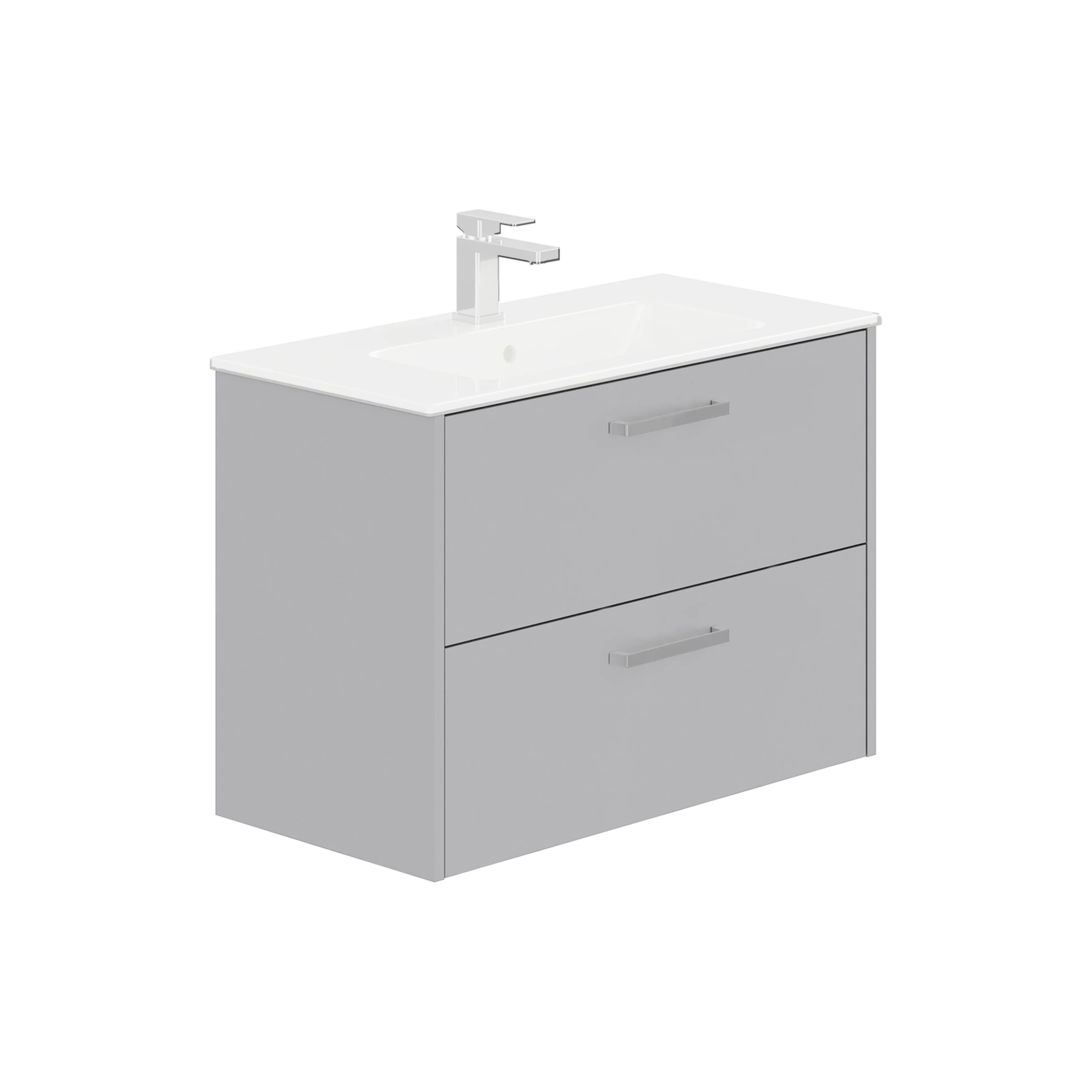 LECICO Zara 80cm 2-Drawer Wall Hung Vanity Unit - Matt Light Grey