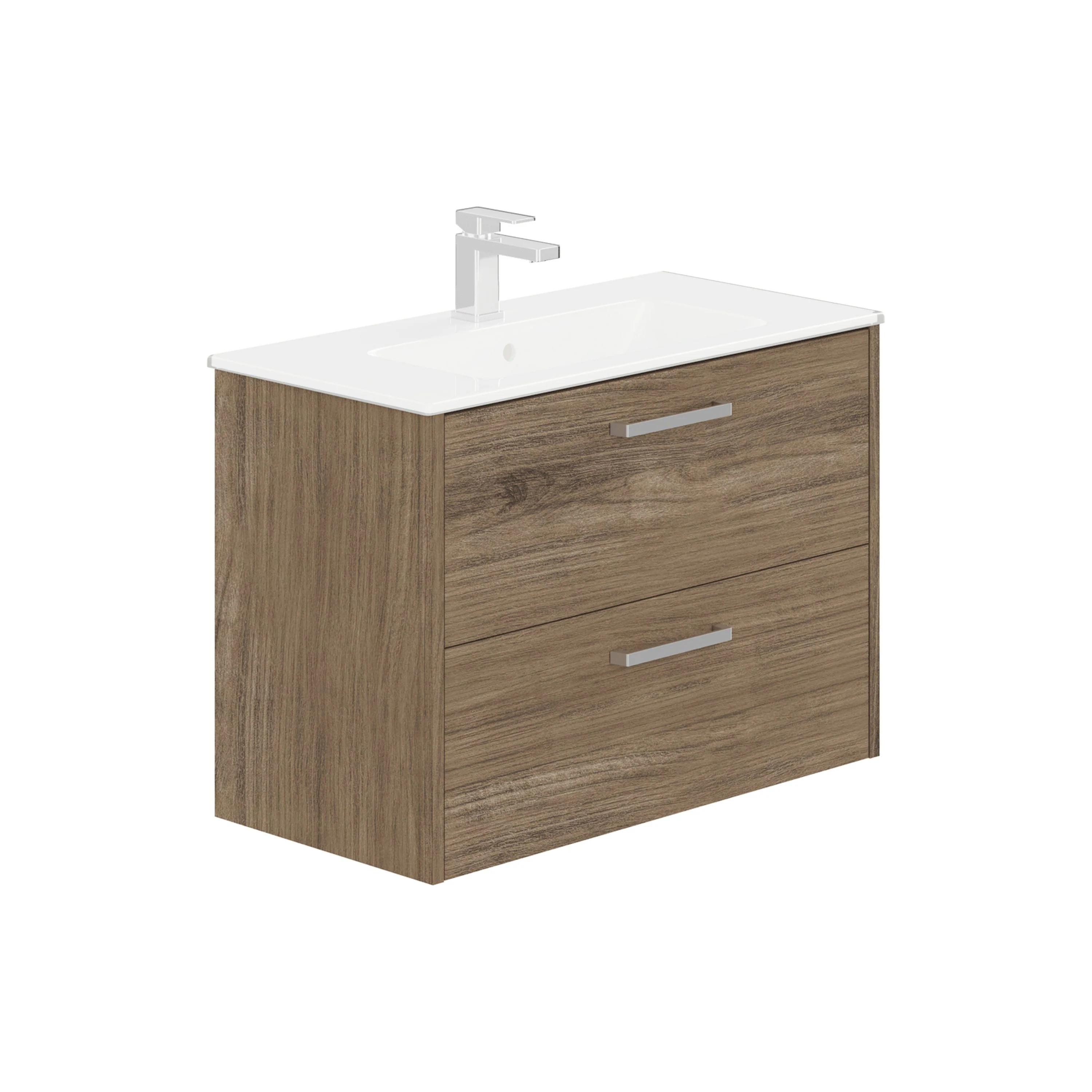 LECICO Zara 80cm 2-Drawer Wall Hung Vanity Unit - Oak - Image 2