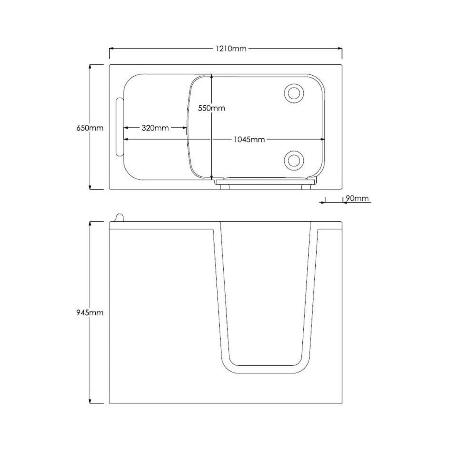 Lindley 1210mm Walk-In Deep Soak Bath Inc Front & End Panels - Image 5