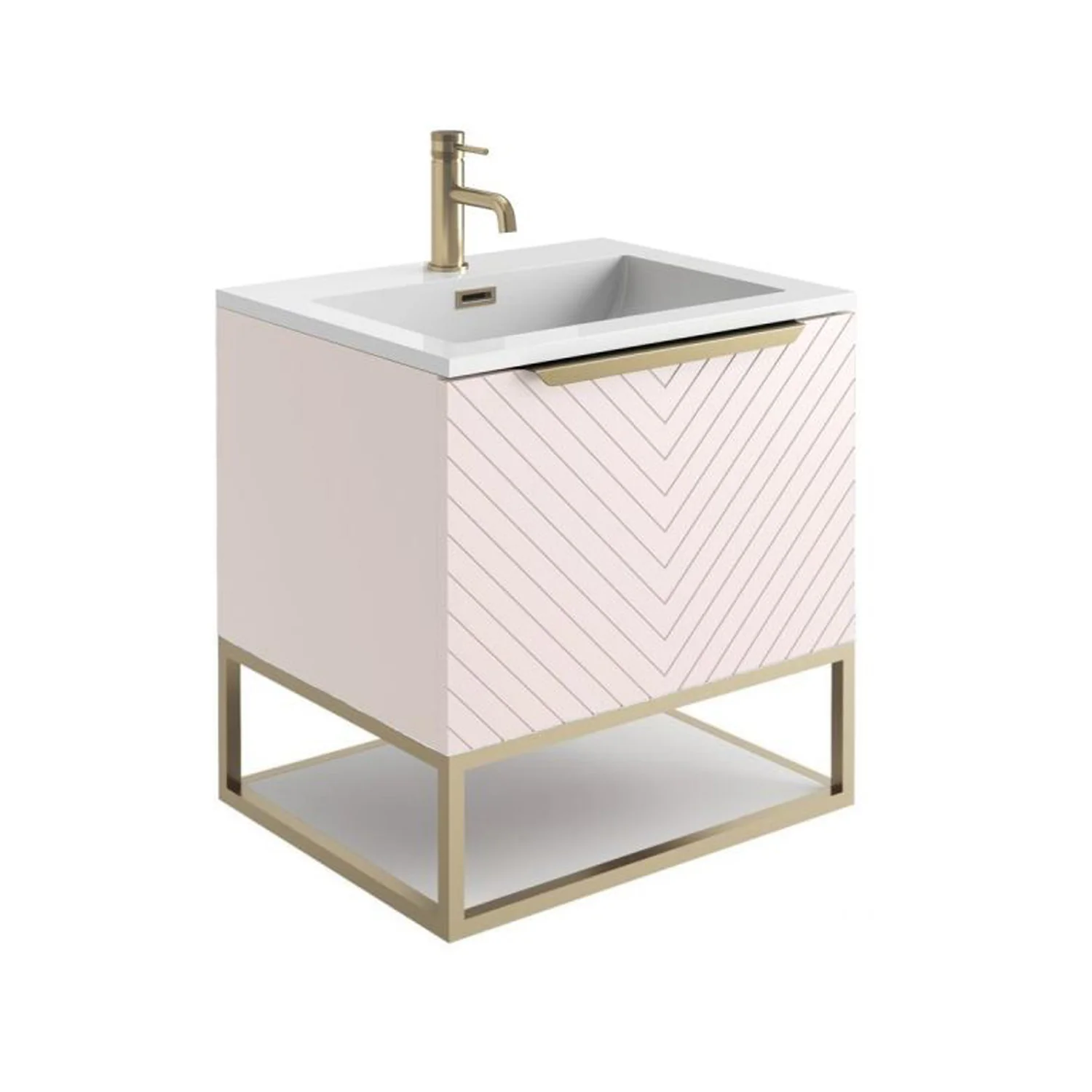 Linear 600 Wall Mounted Vanity Unit with Black Frame/ White Shelf - Pink - Image 2