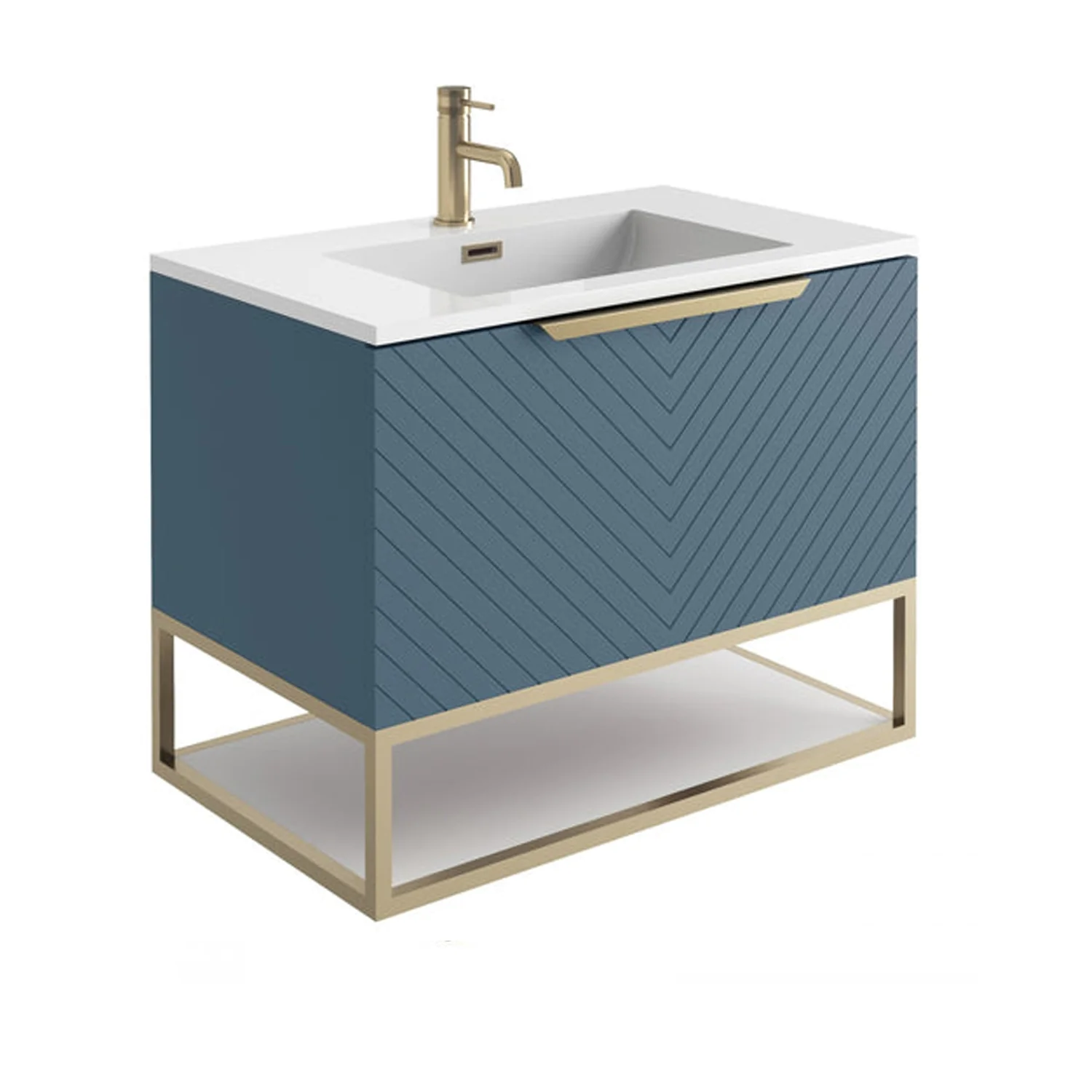 Linear 800 Wall Mounted Vanity Unit with Black Frame/ White Shelf - Blue - Image 2